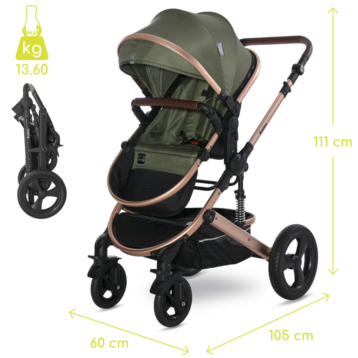 Lorelli Boston - wózek wielofunkcyjny 2w1 | Loden Green + adaptery