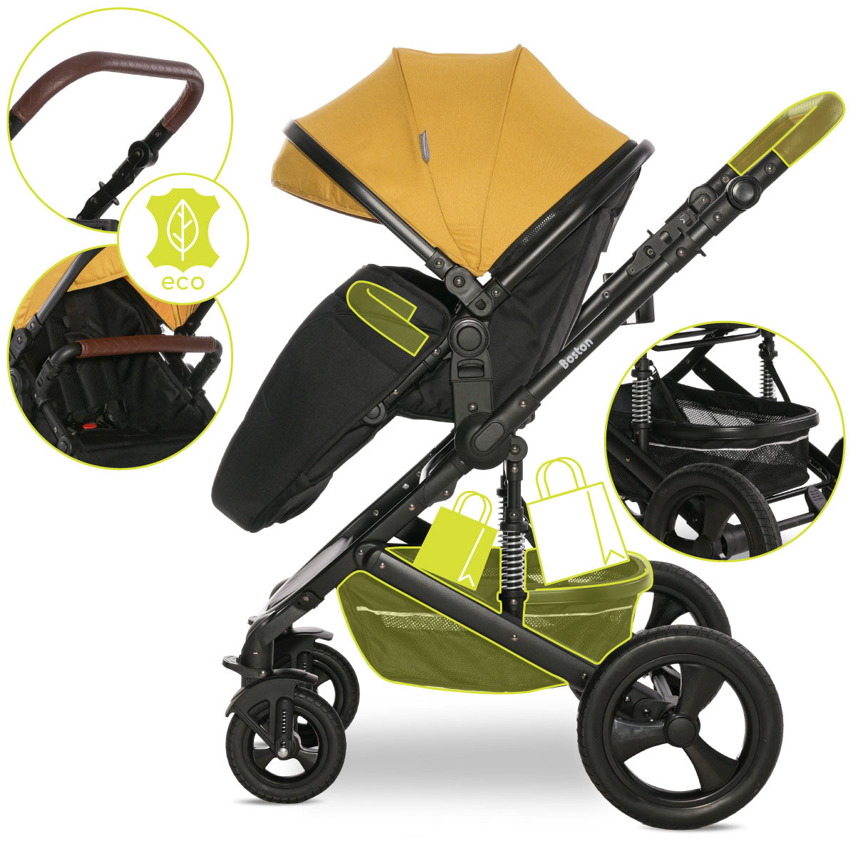 Lorelli Boston - wózek wielofunkcyjny 2w1 | Lemon Curry + adaptery