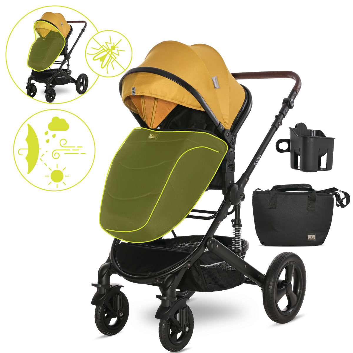 Lorelli Boston - wózek wielofunkcyjny 2w1 | Lemon Curry + adaptery