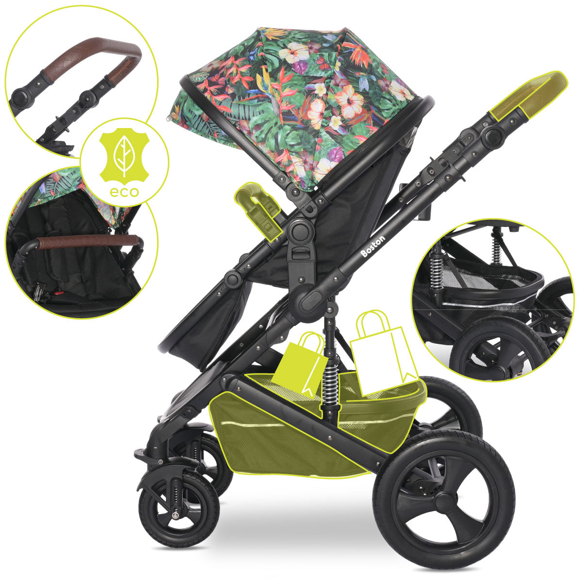 Lorelli Boston - wózek wielofunkcyjny 2w1 | Tropical Flower + adaptery