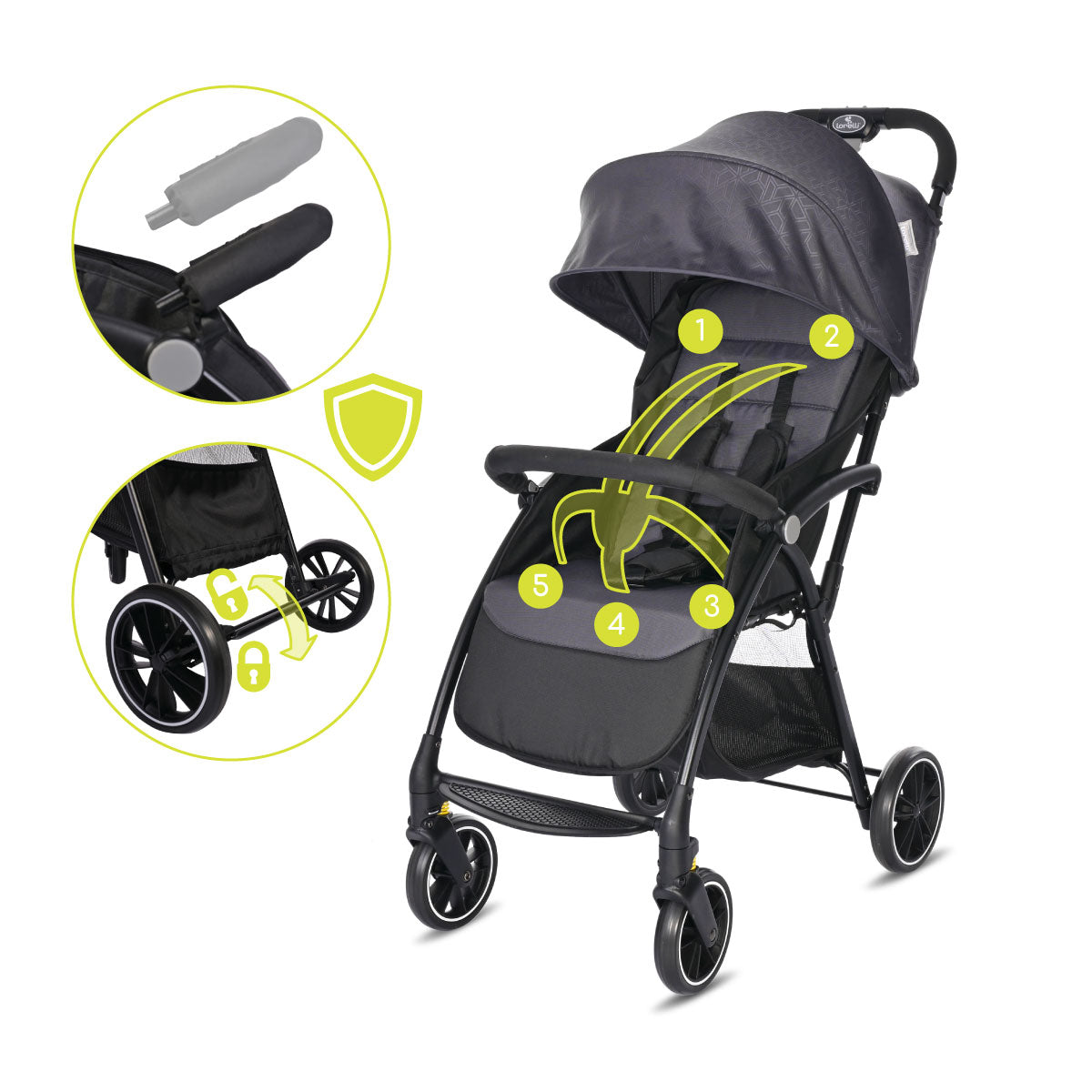 Lorelli Fresh - wózek spacerowy do 22kg | Black Grey
