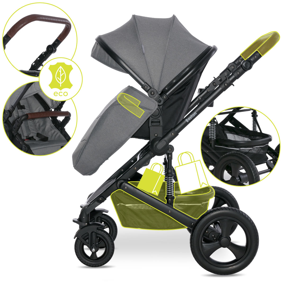 Lorelli Boston - wózek wielofunkcyjny 2w1 | Grey + adaptery