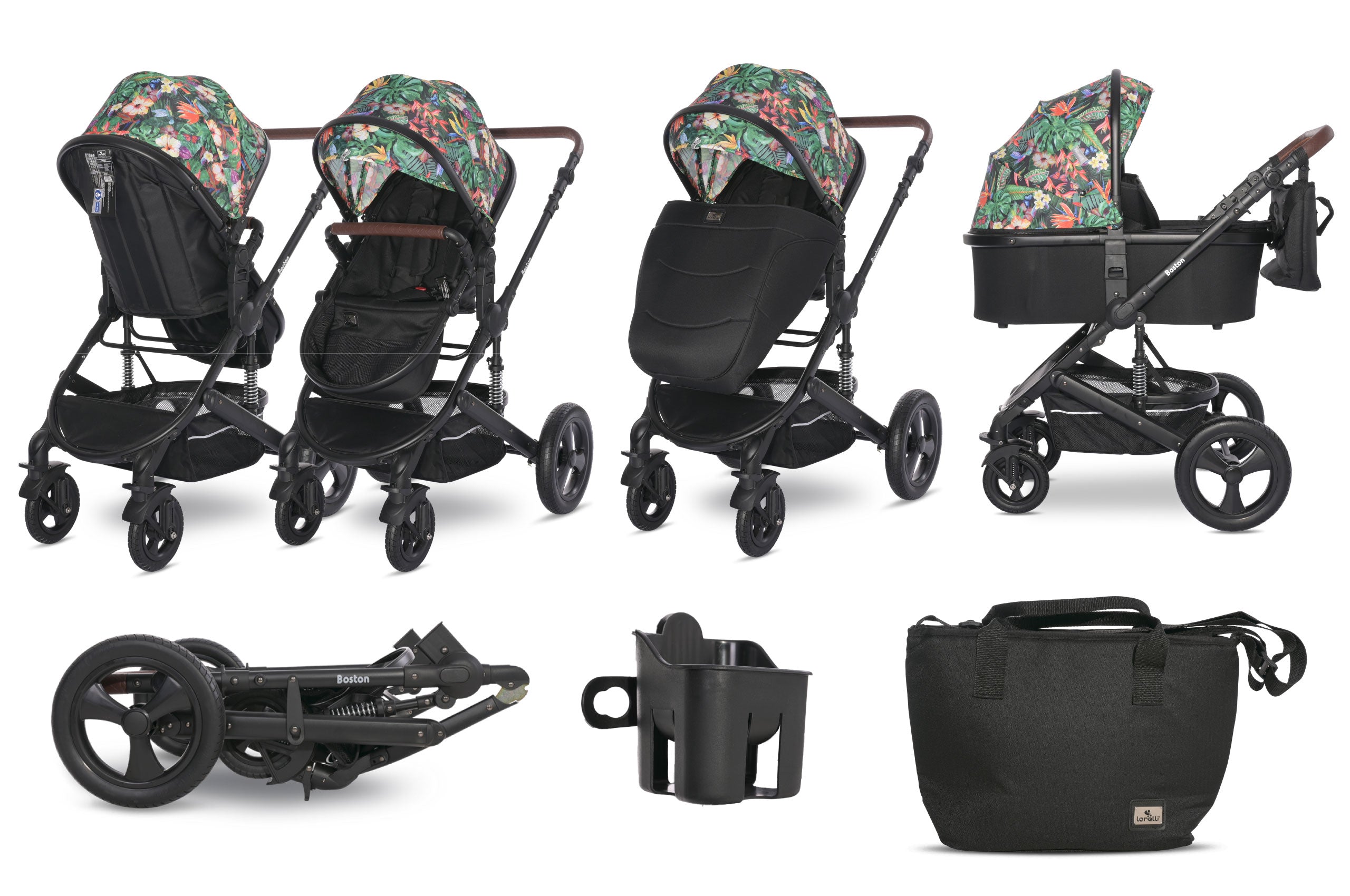 Lorelli Boston - wózek wielofunkcyjny 2w1 | Tropical Flower + adaptery