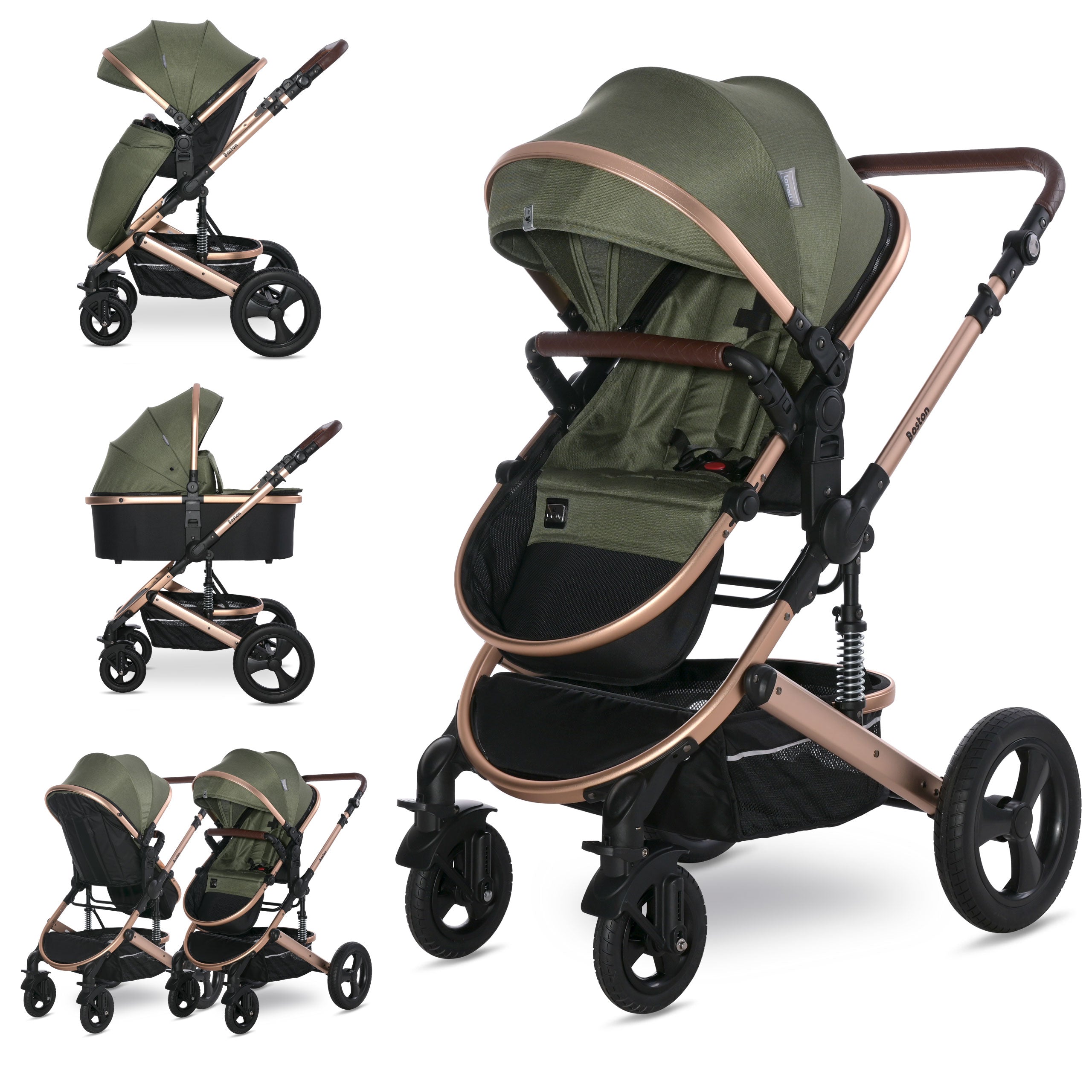 Lorelli Boston - wózek wielofunkcyjny 2w1 | Loden Green + adaptery