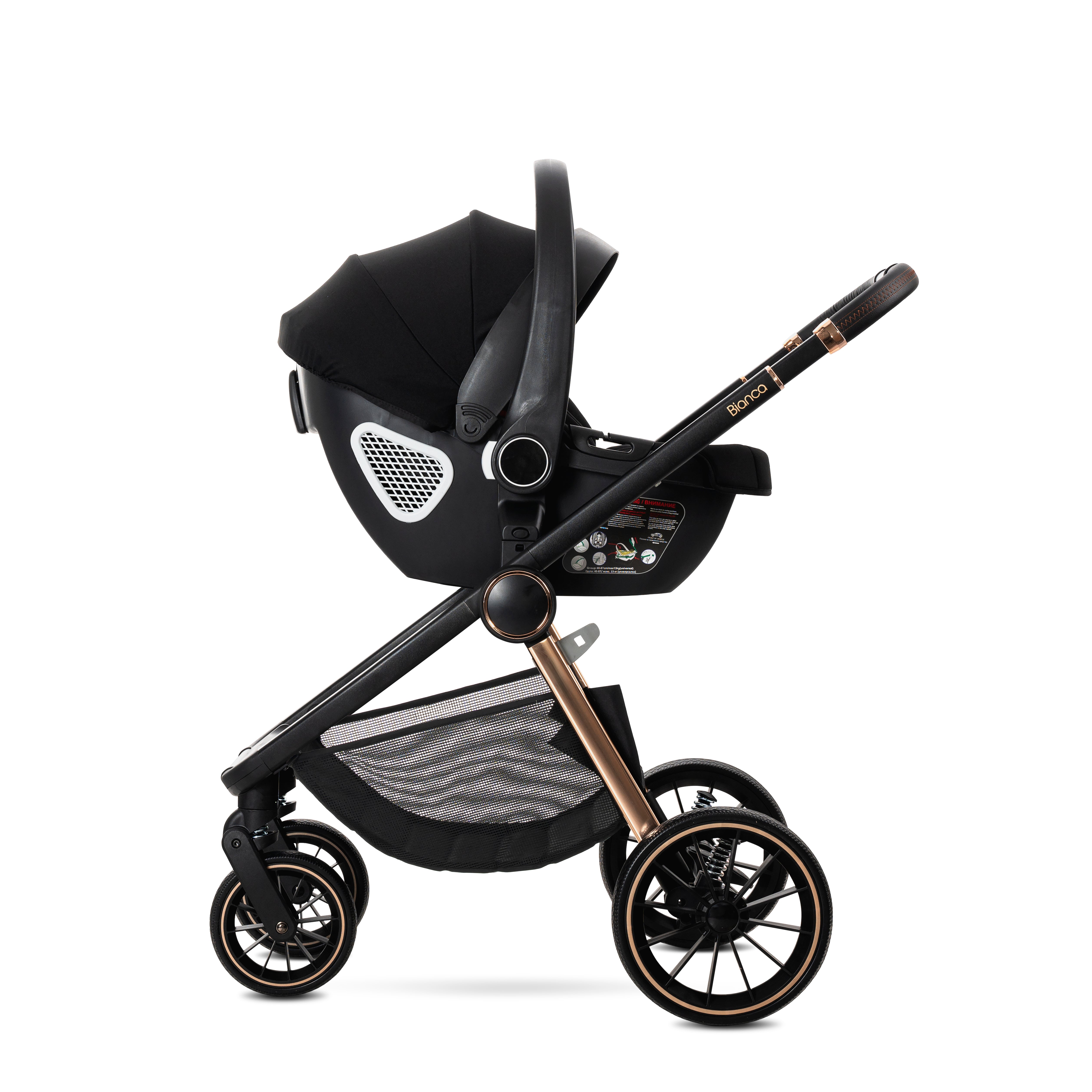 Lorelli Bianca - wózek wielofukcyjny 3w1 do 22kg + fotelik Aria Luxe | Black