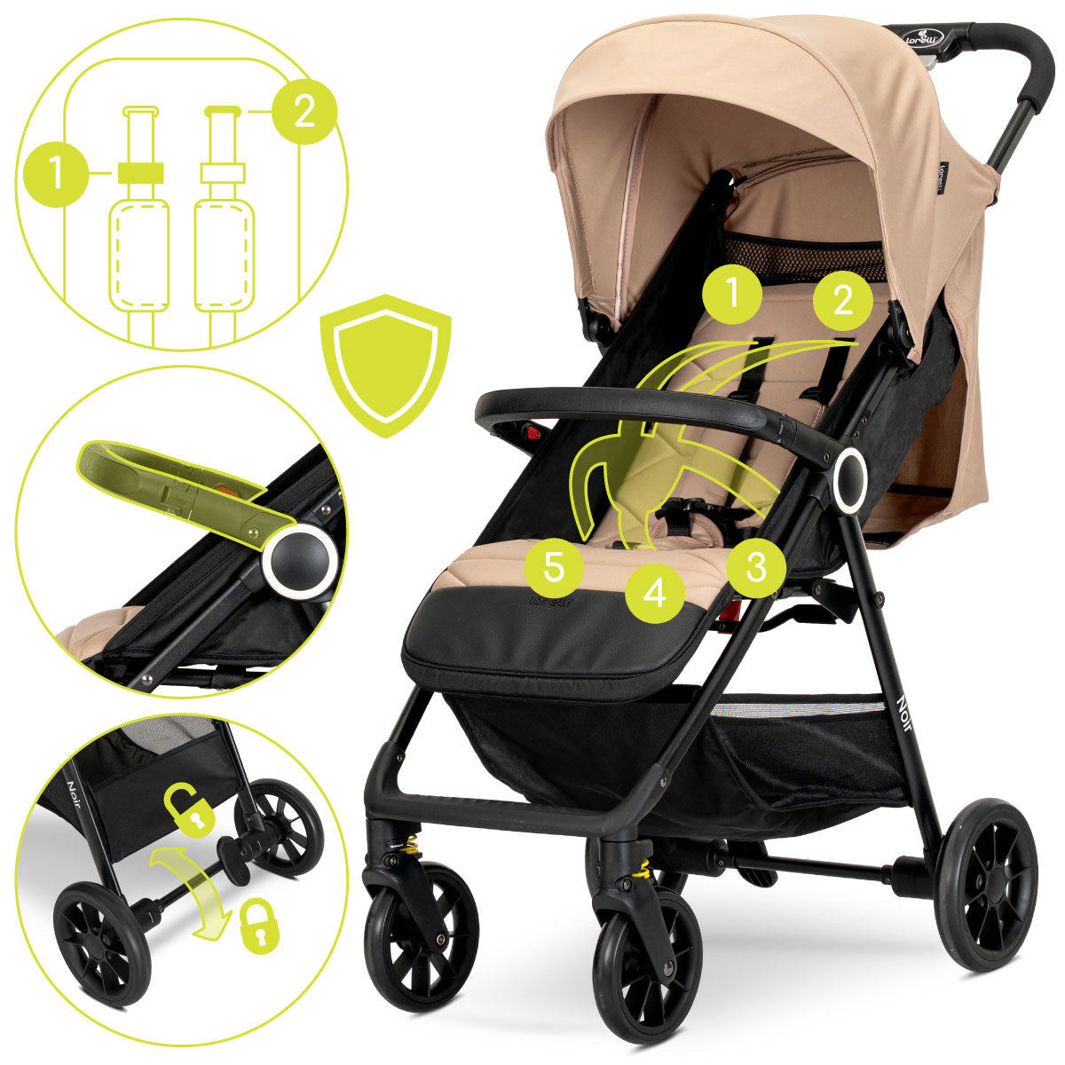 Lorelli Noir - wózek spacerowy do 22kg | Beige