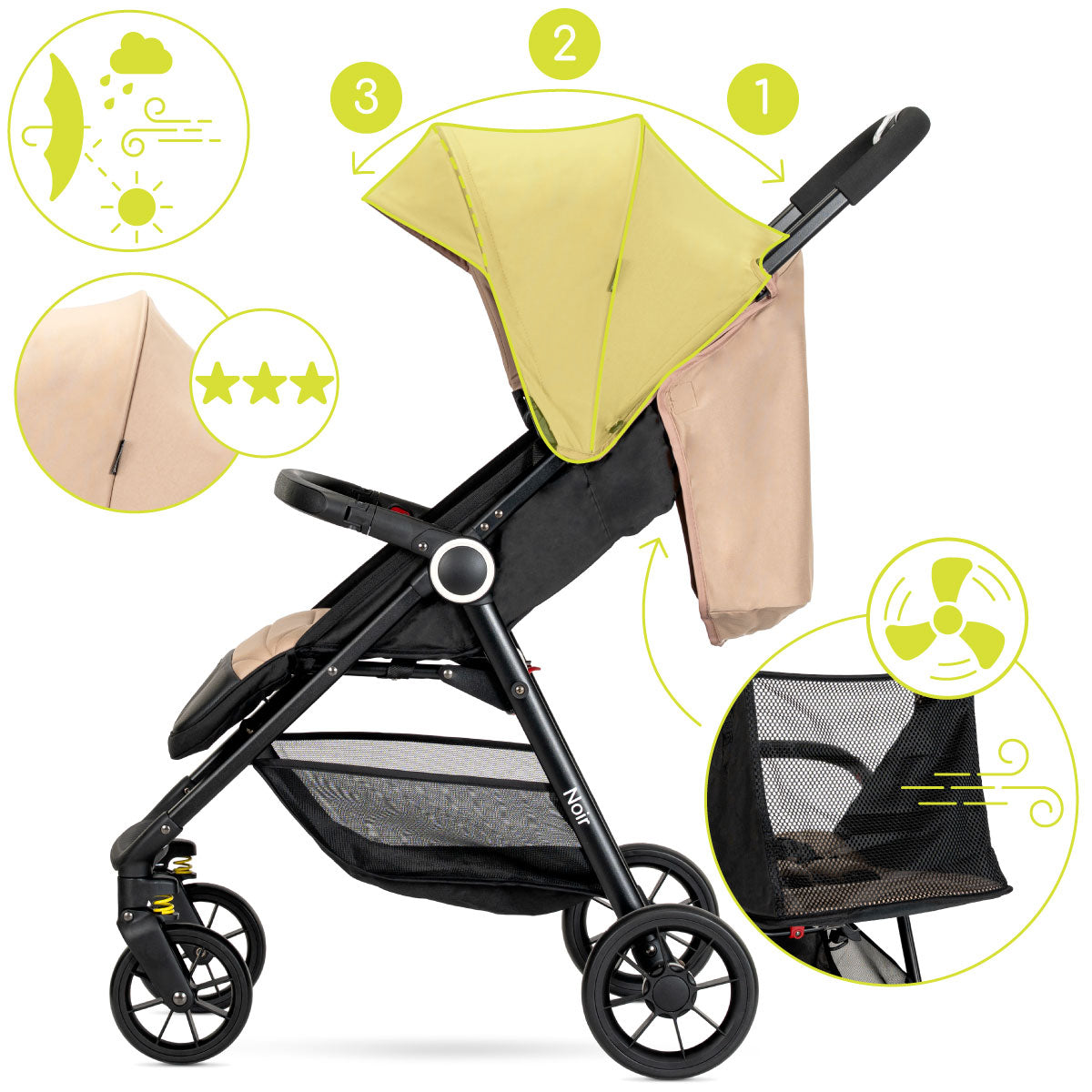 Lorelli Noir - wózek spacerowy do 22kg | Beige