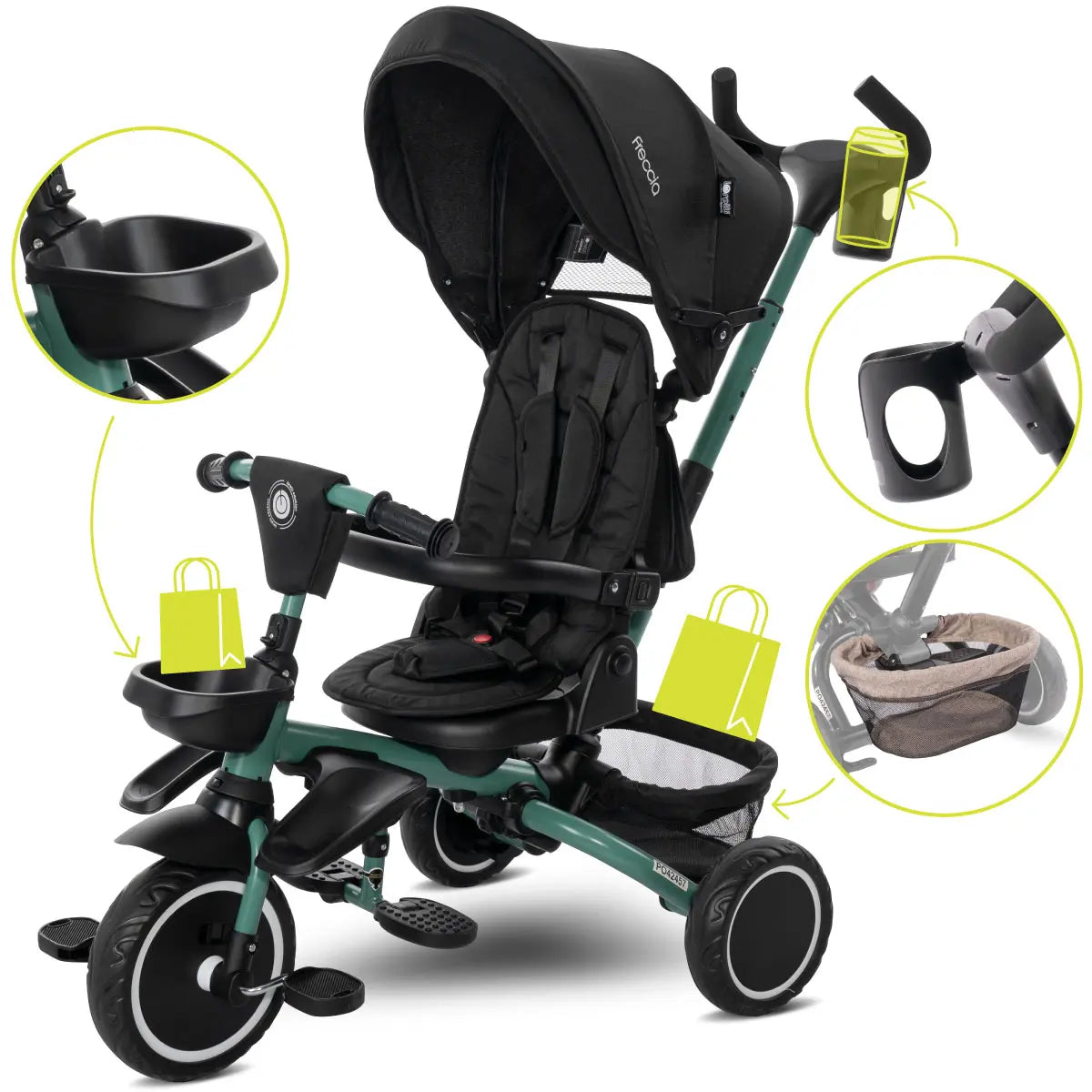 Lorelli Freccia - rowerek trójkołowy 5w1 pchacz składany z funkcją wolnego koła czarny.