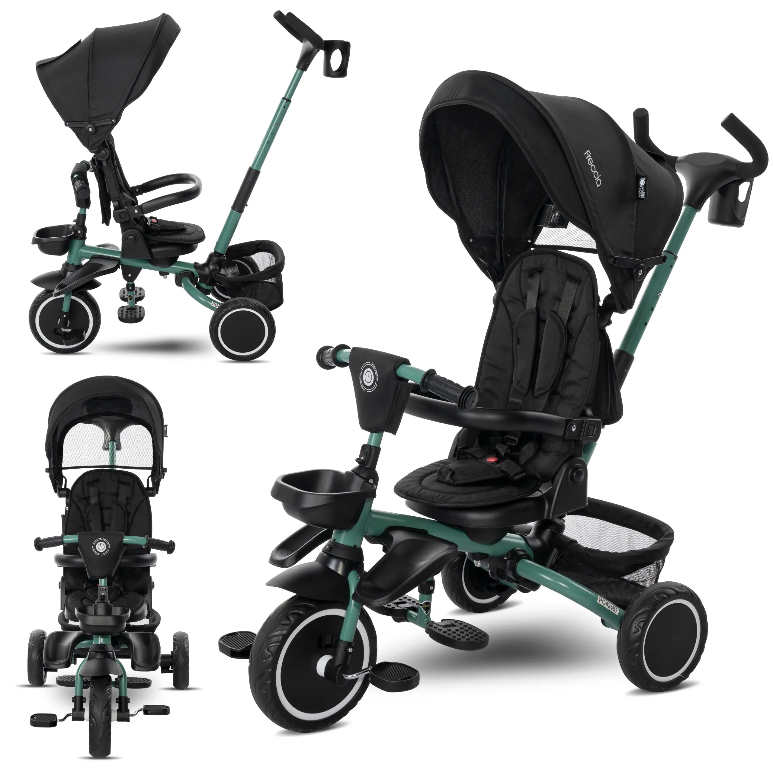 Lorelli Freccia - rowerek trójkołowy 5w1 pchacz składany z funkcją wolnego koła czarny.