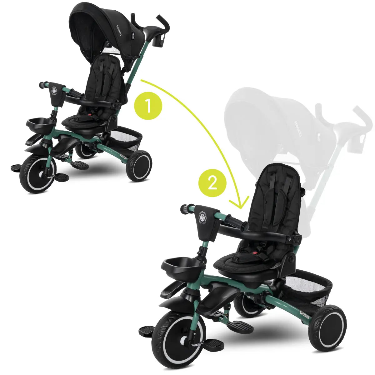 Lorelli Freccia - rowerek trójkołowy 5w1 pchacz składany z funkcją wolnego koła czarny.