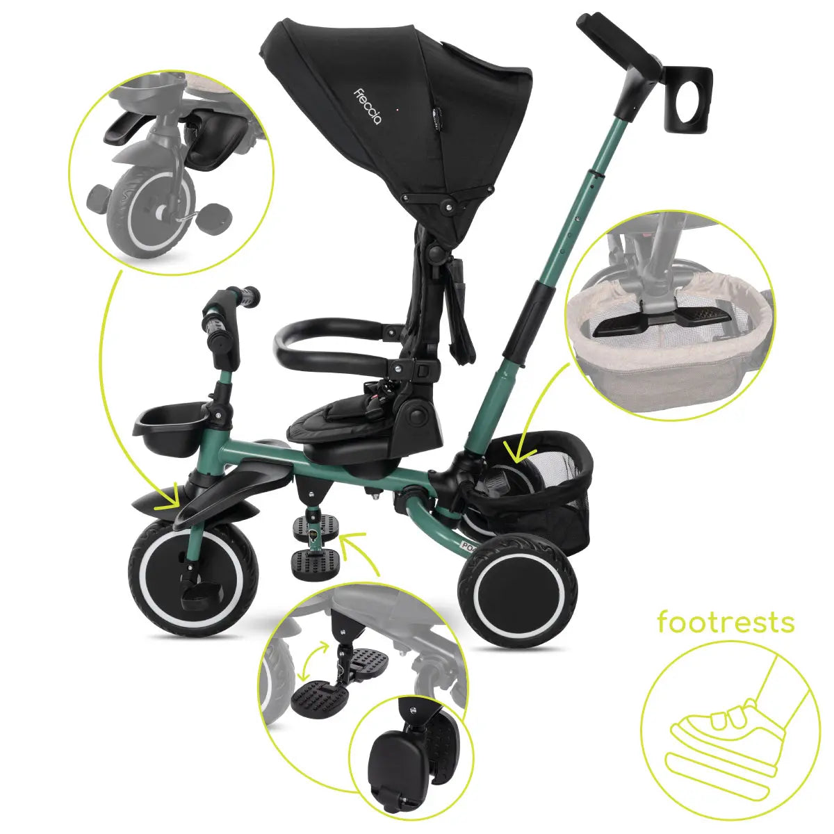 Lorelli Freccia - rowerek trójkołowy 5w1 pchacz składany z funkcją wolnego koła czarny.