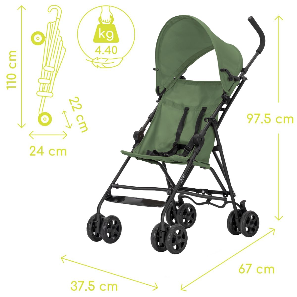 Lorelli Vaya - wózek spacerówka parasolka do 22kg | Green.