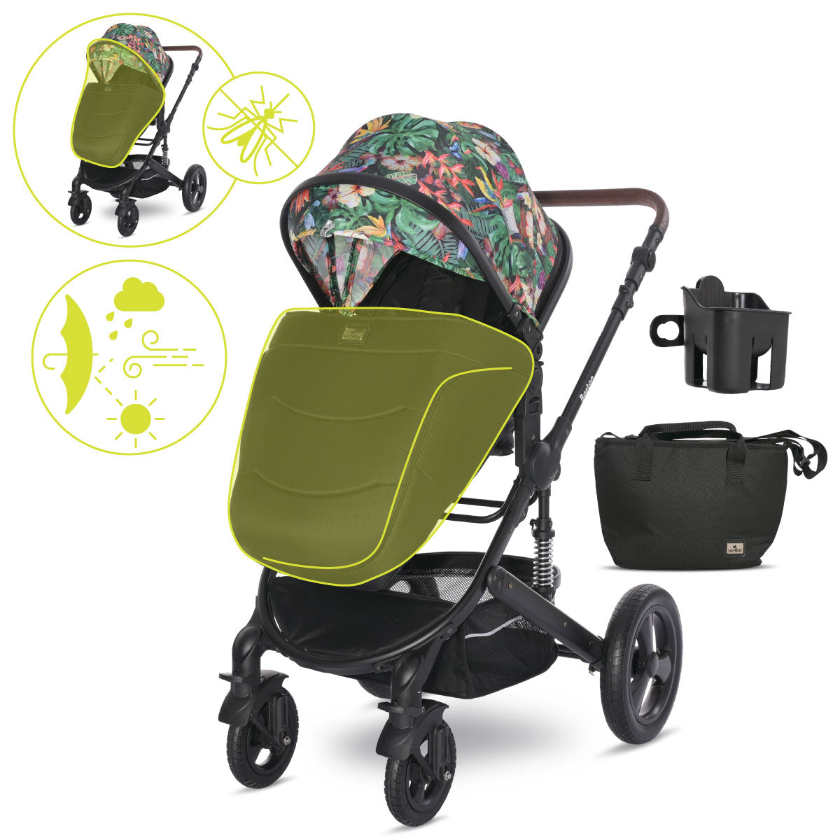 Lorelli Boston - wózek wielofunkcyjny 2w1 | Tropical Flower + adaptery