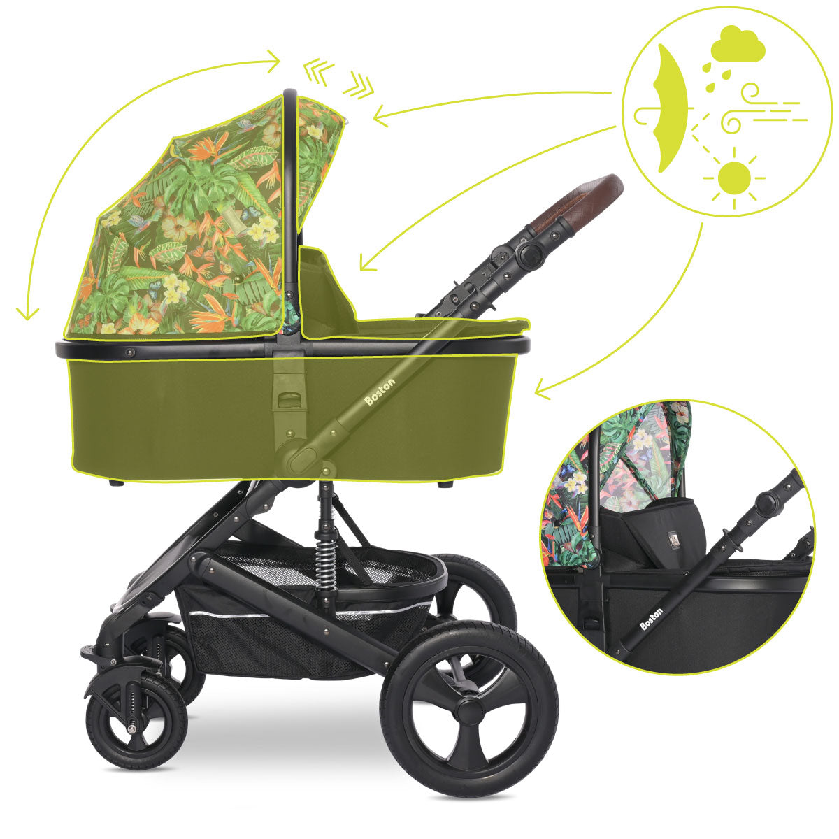 Lorelli Boston - wózek wielofunkcyjny 2w1 | Tropical Flower + adaptery