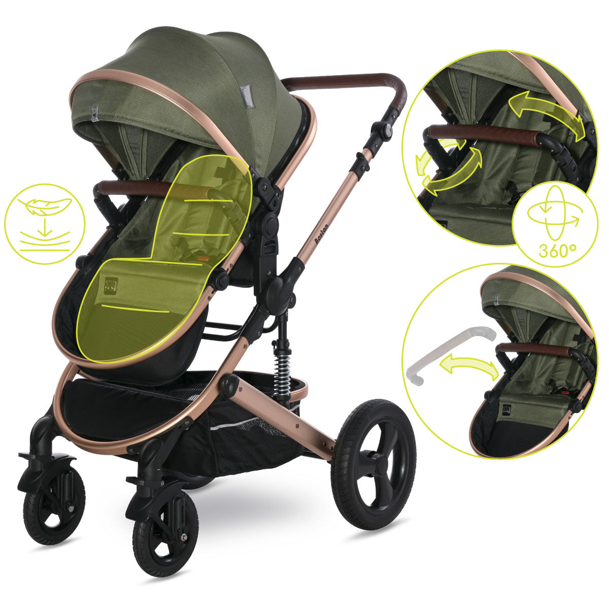 Lorelli Boston - wózek wielofunkcyjny 2w1 | Loden Green + adaptery