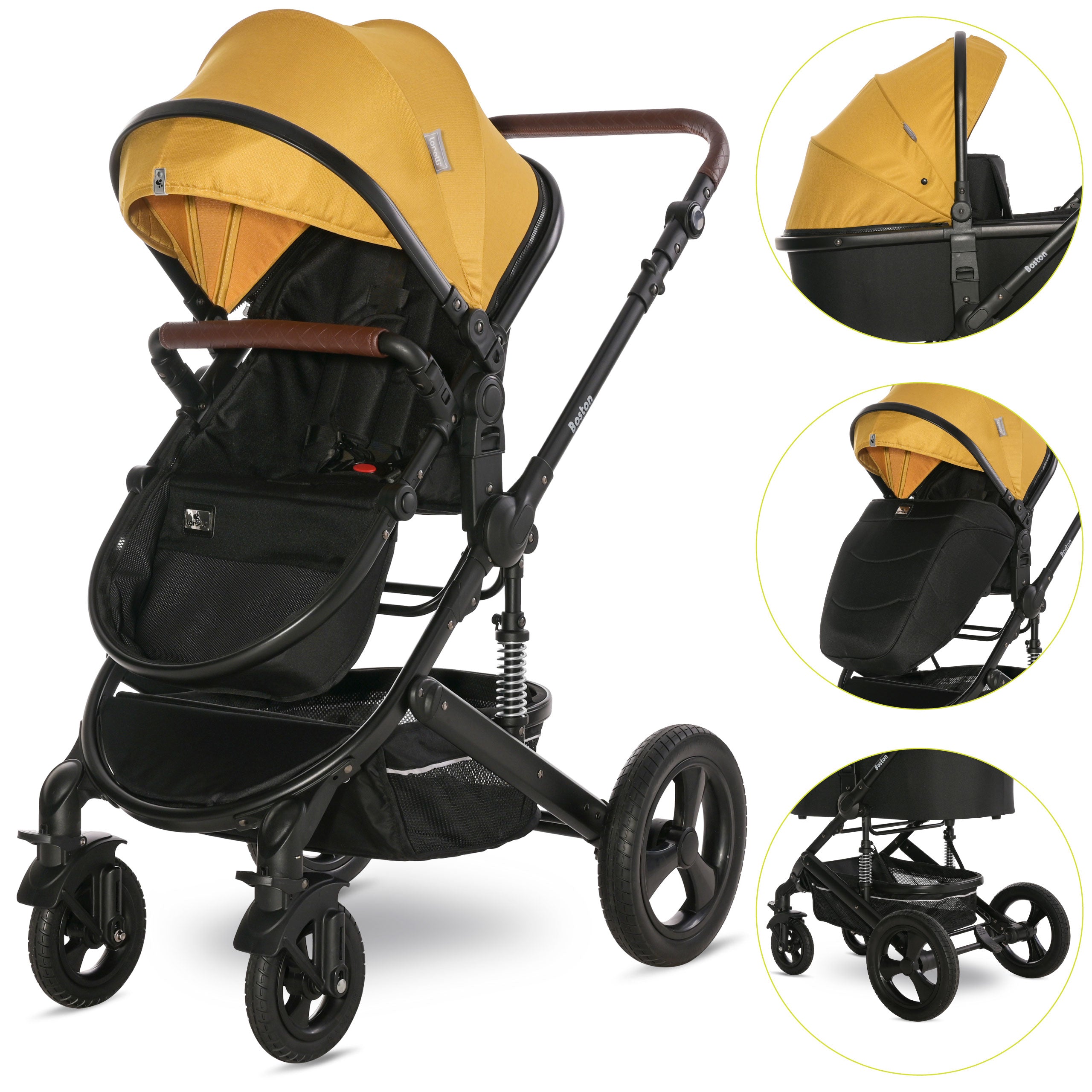 Lorelli Boston - wózek wielofunkcyjny 2w1 | Lemon Curry + adaptery