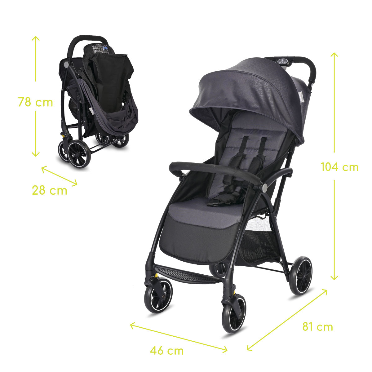 Lorelli Fresh - wózek spacerowy do 22kg | Black Grey