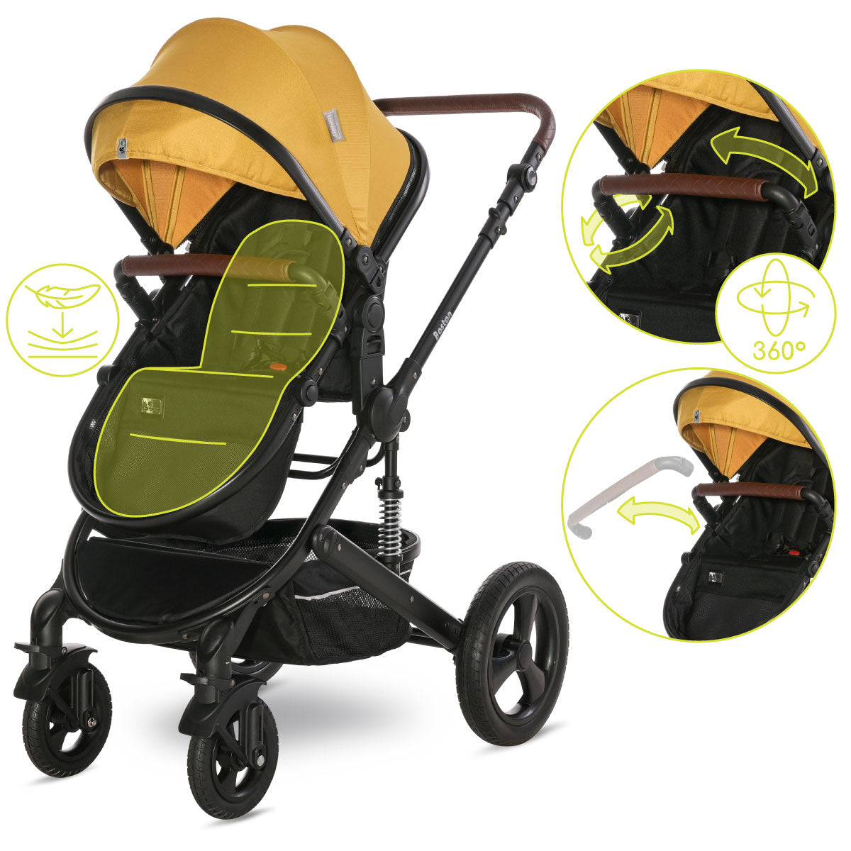 Lorelli Boston - wózek wielofunkcyjny 2w1 | Lemon Curry + adaptery