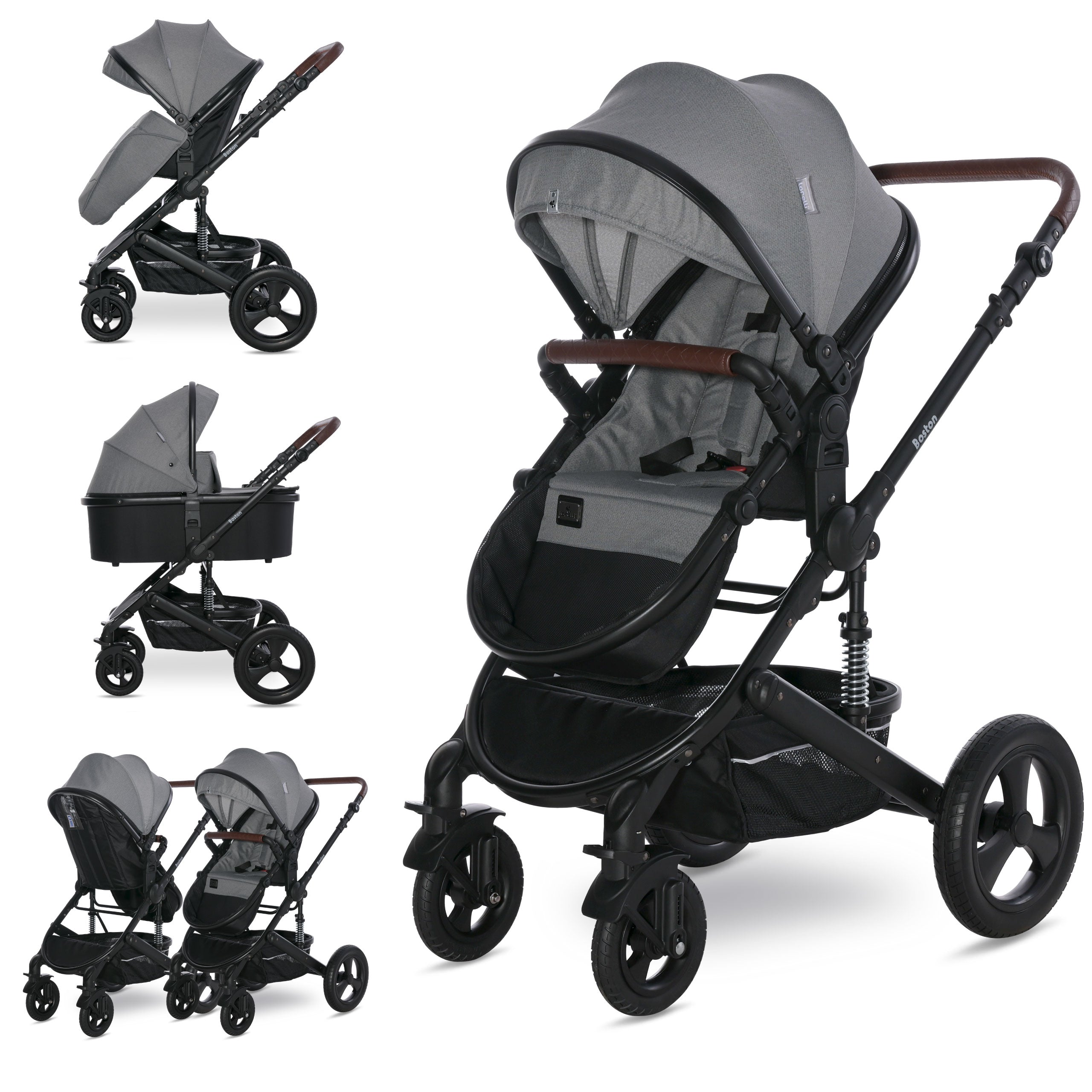 Lorelli Boston - wózek wielofunkcyjny 2w1 | Grey + adaptery