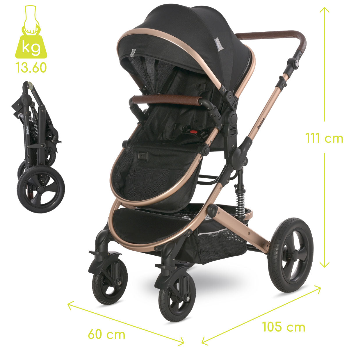 Lorelli Boston - wózek wielofunkcyjny 2w1 | Black + adaptery