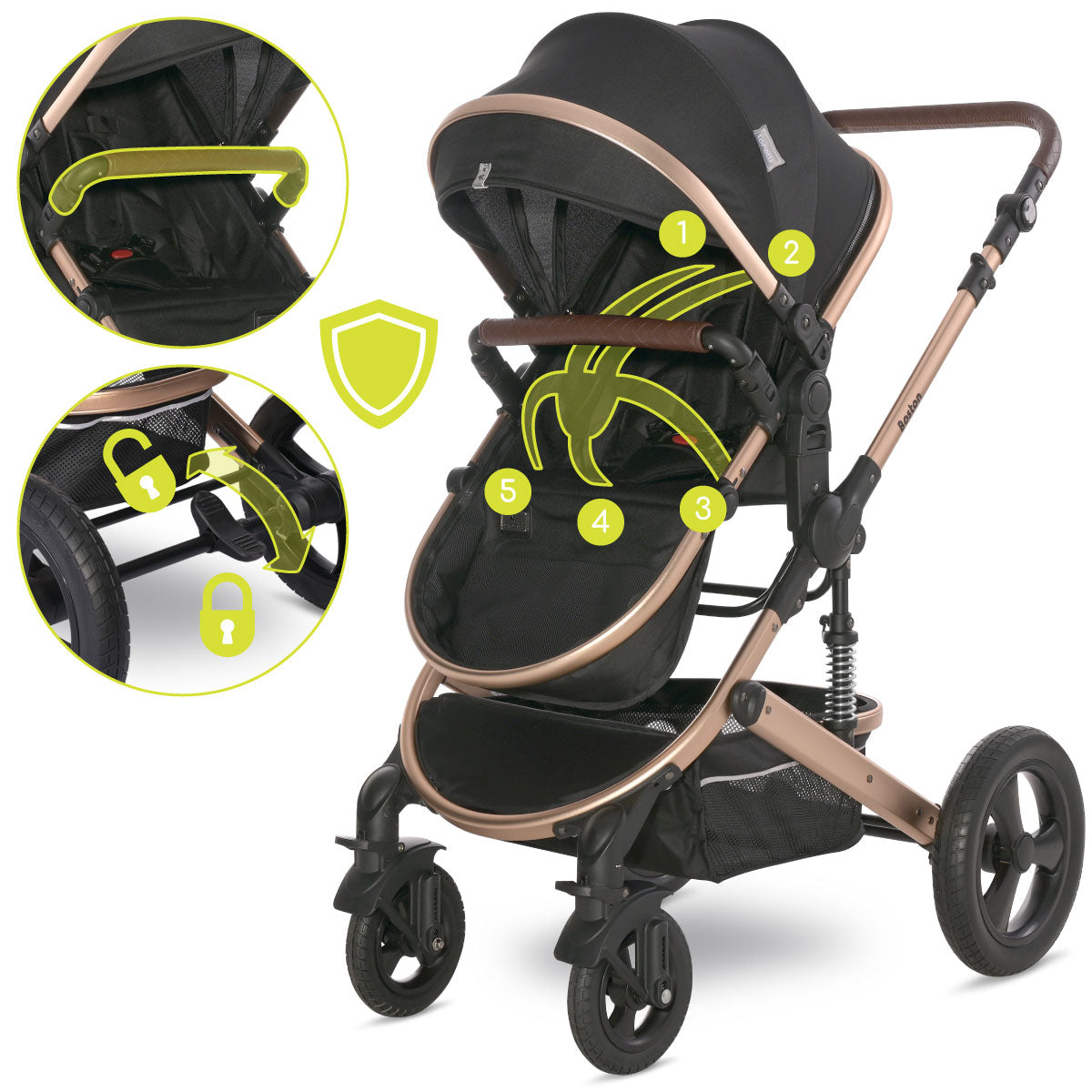 Lorelli Boston - wózek wielofunkcyjny 2w1 | Black + adaptery