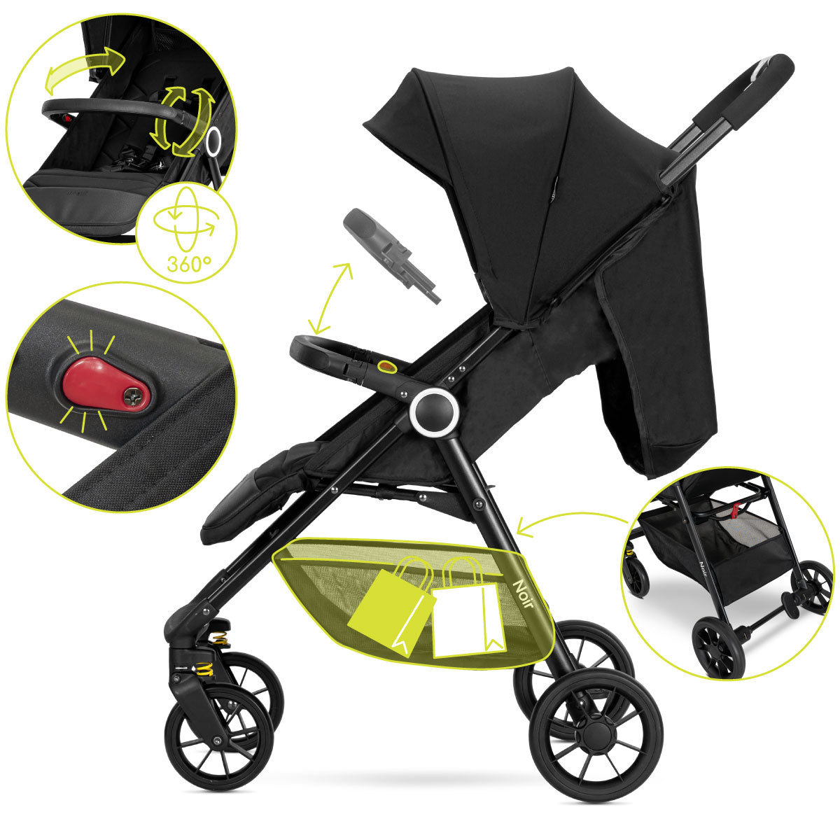 Lorelli Noir - wózek spacerowy do 22kg | Black