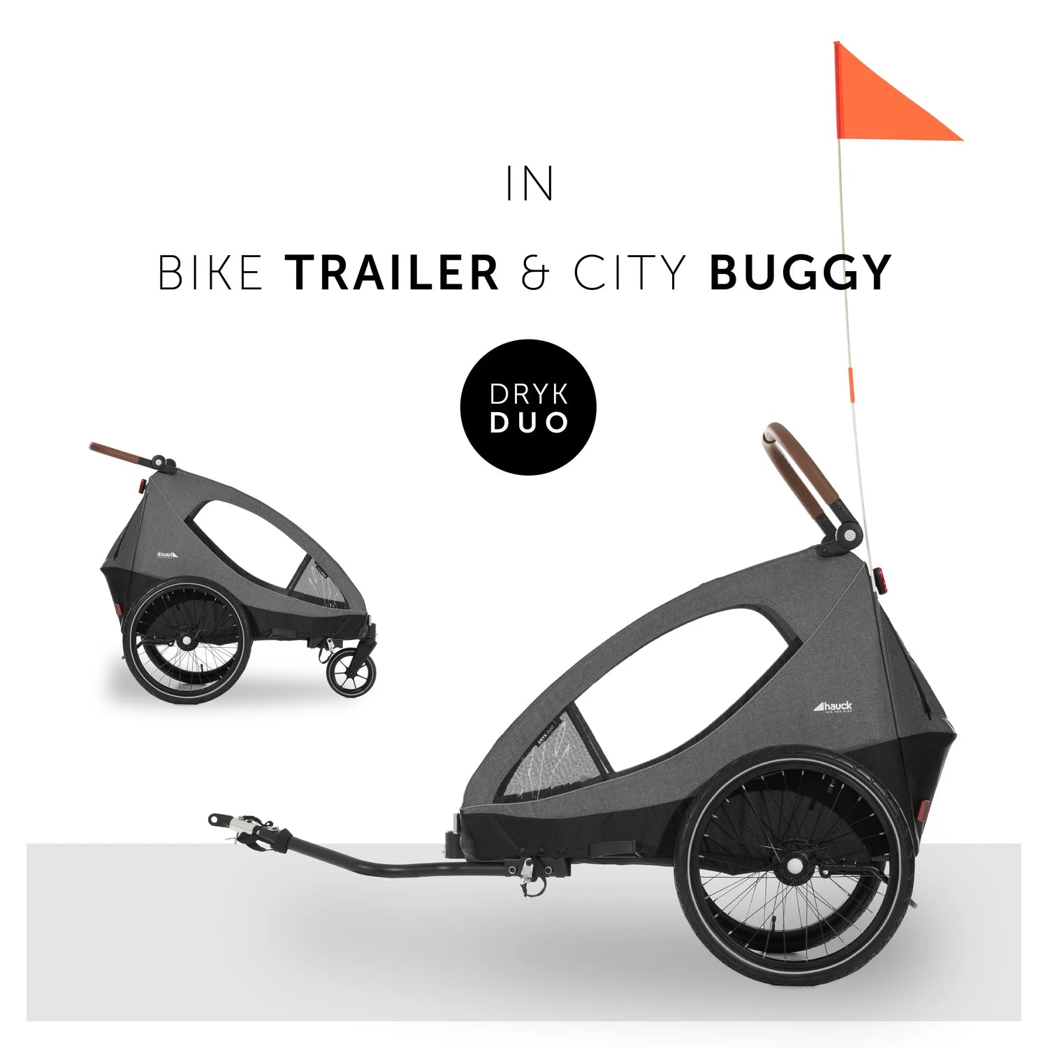 Hauck Dryk Duo - przyczepka rowerowa dwuosobowa | Melange Grey