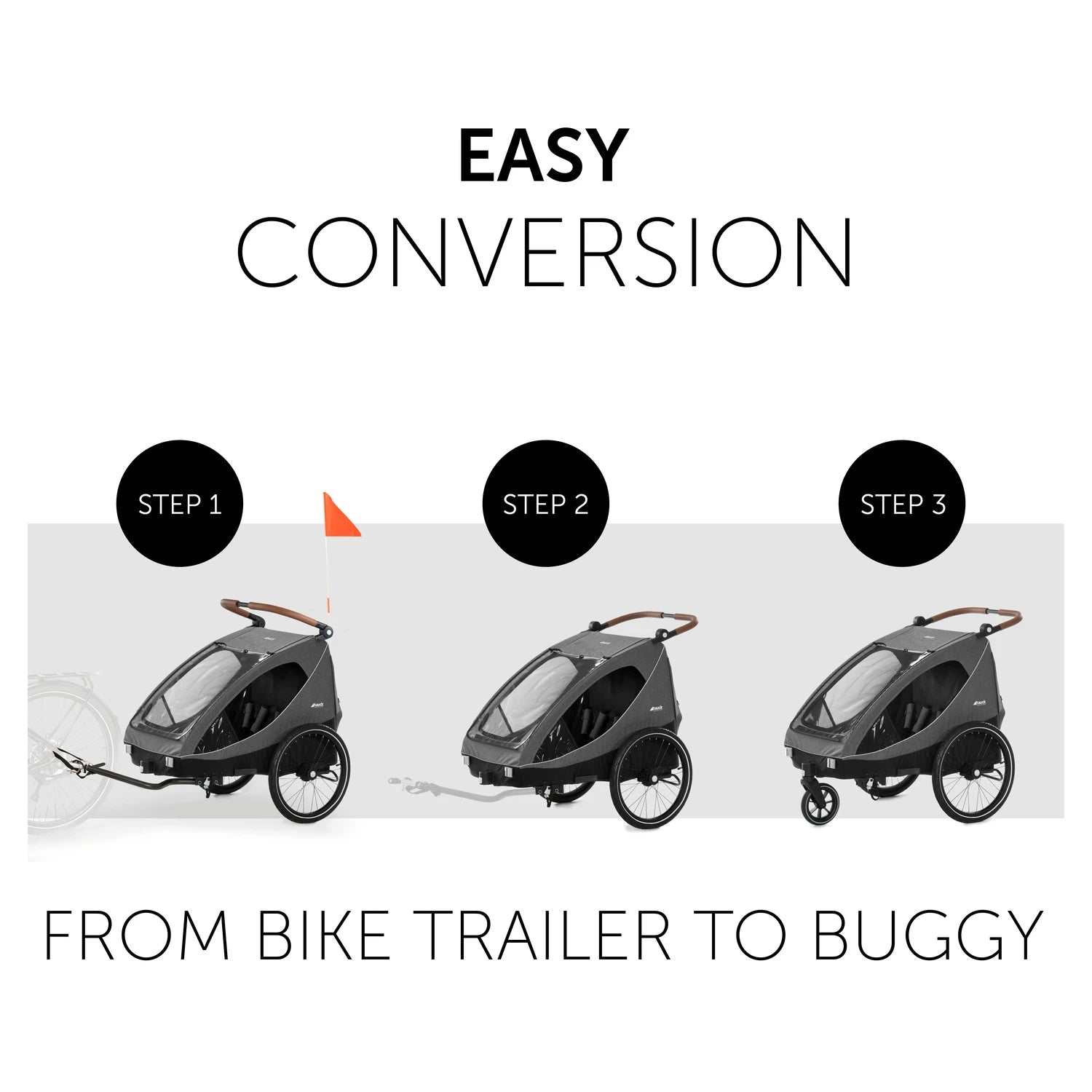 Hauck Dryk Duo - przyczepka rowerowa dwuosobowa | Melange Grey