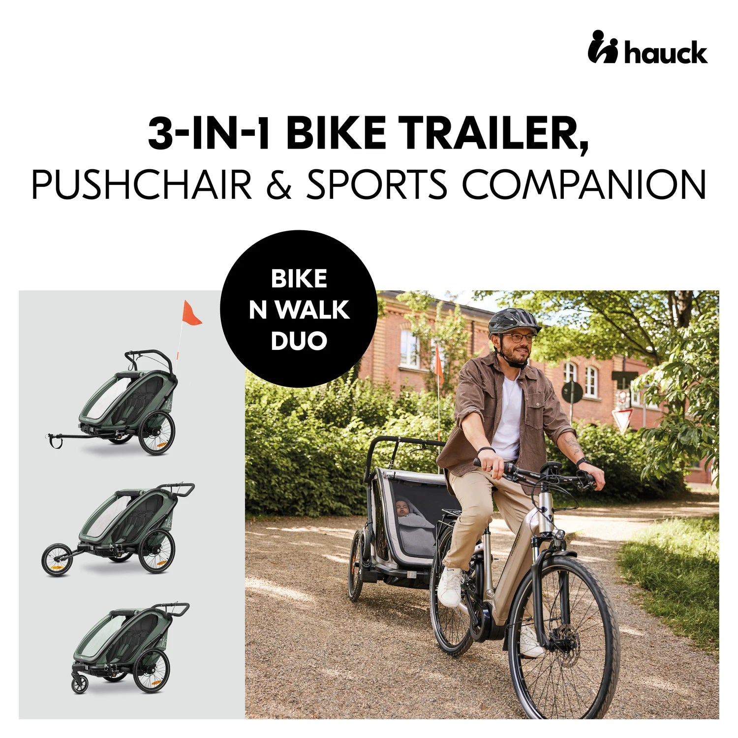Hauck Bike n Walk duo - przyczepka rowerowa dwuosobowa | Dark Green.