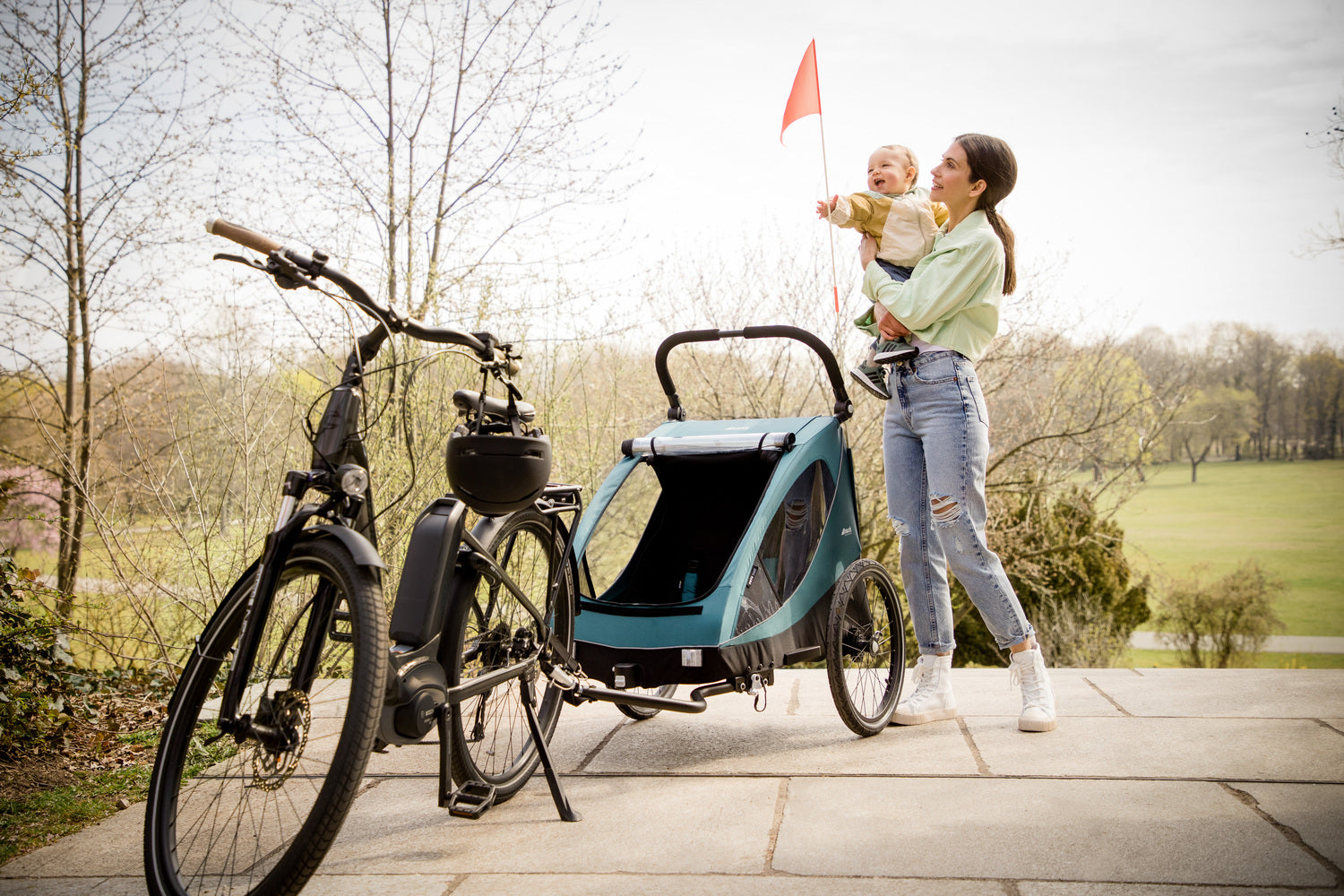 Hauck Dryk Duo - przyczepka rowerowa dwuosobowa | Ocean Green