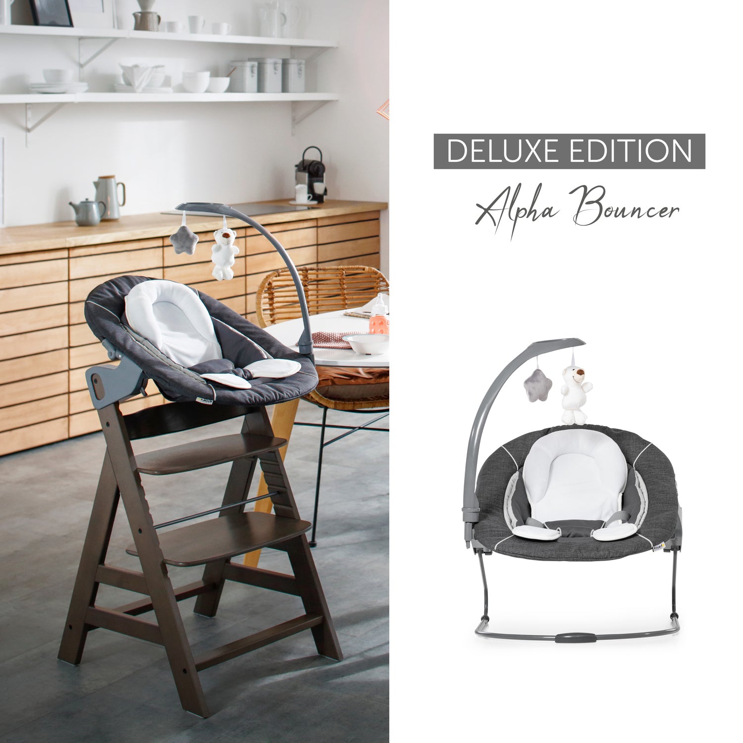 Hauck Bouncer Deluxe - leżaczek 2w1 do krzesełka do karmienia | Melange Grey