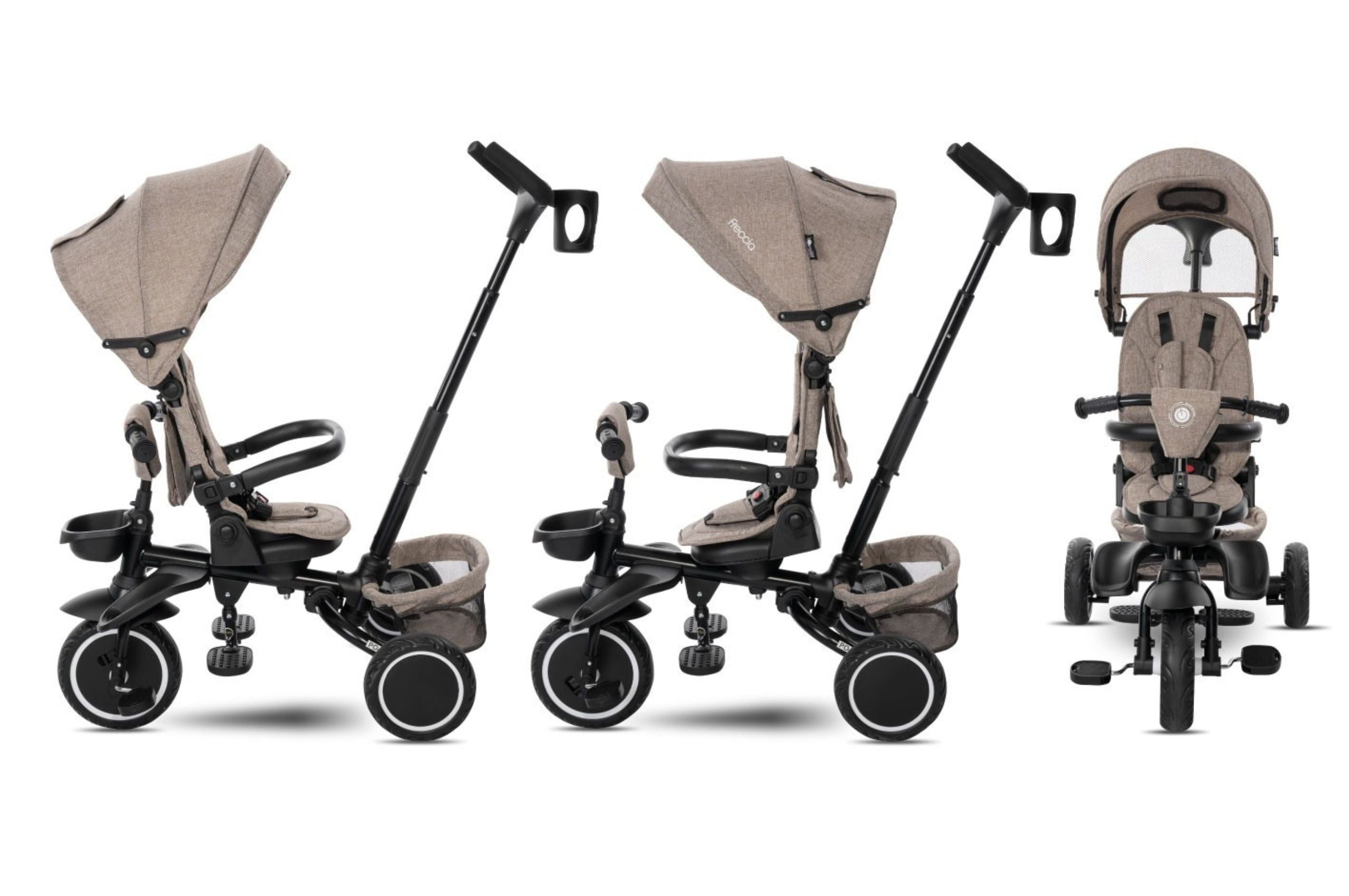 Lorelli Freccia - rowerek trójkołowy 5w1 pchacz składany z funkcją wolnego koła beżowy.