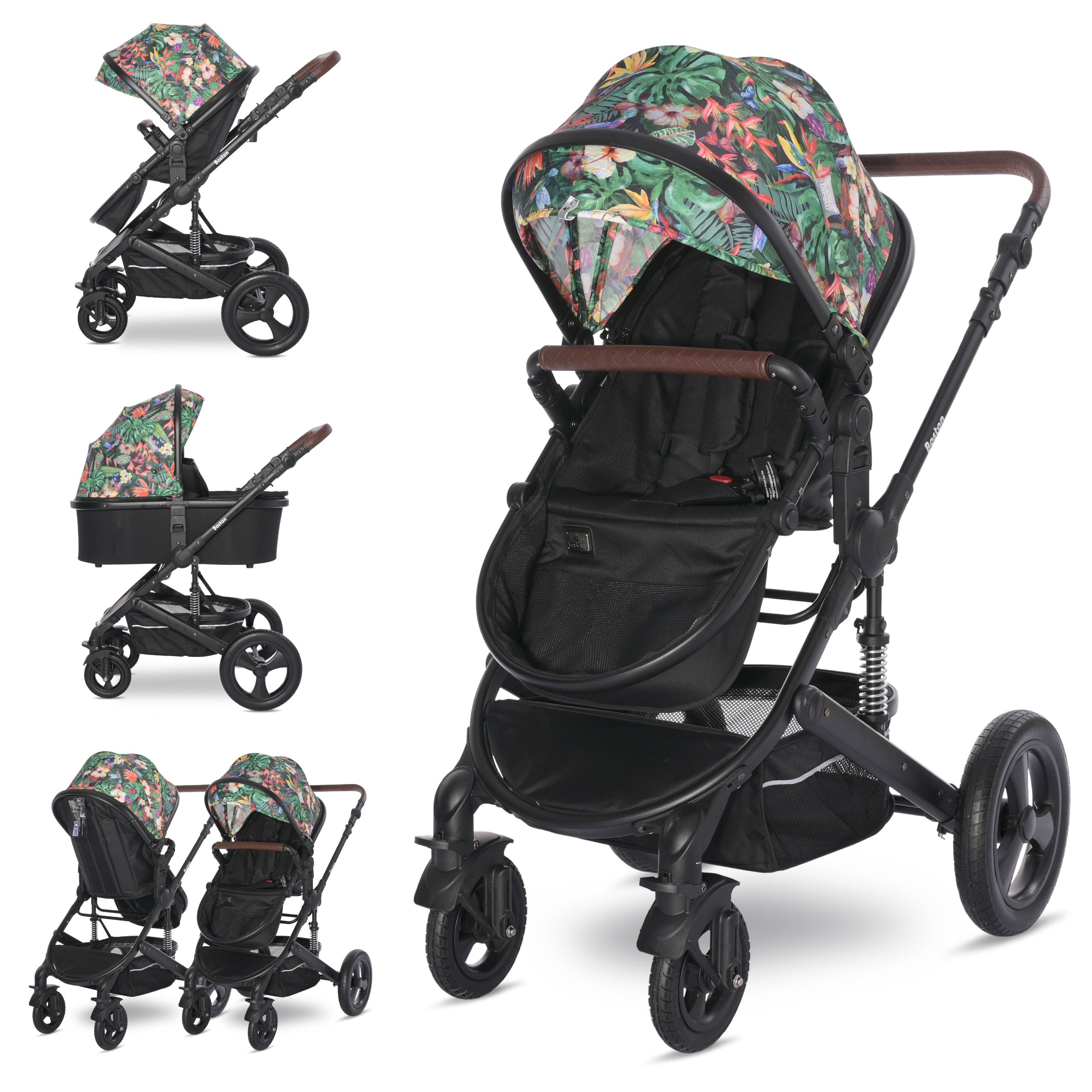 Lorelli Boston - wózek wielofunkcyjny 2w1 | Tropical Flower + adaptery
