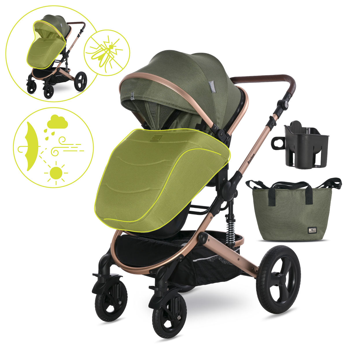 Lorelli Boston - wózek wielofunkcyjny 2w1 | Loden Green + adaptery