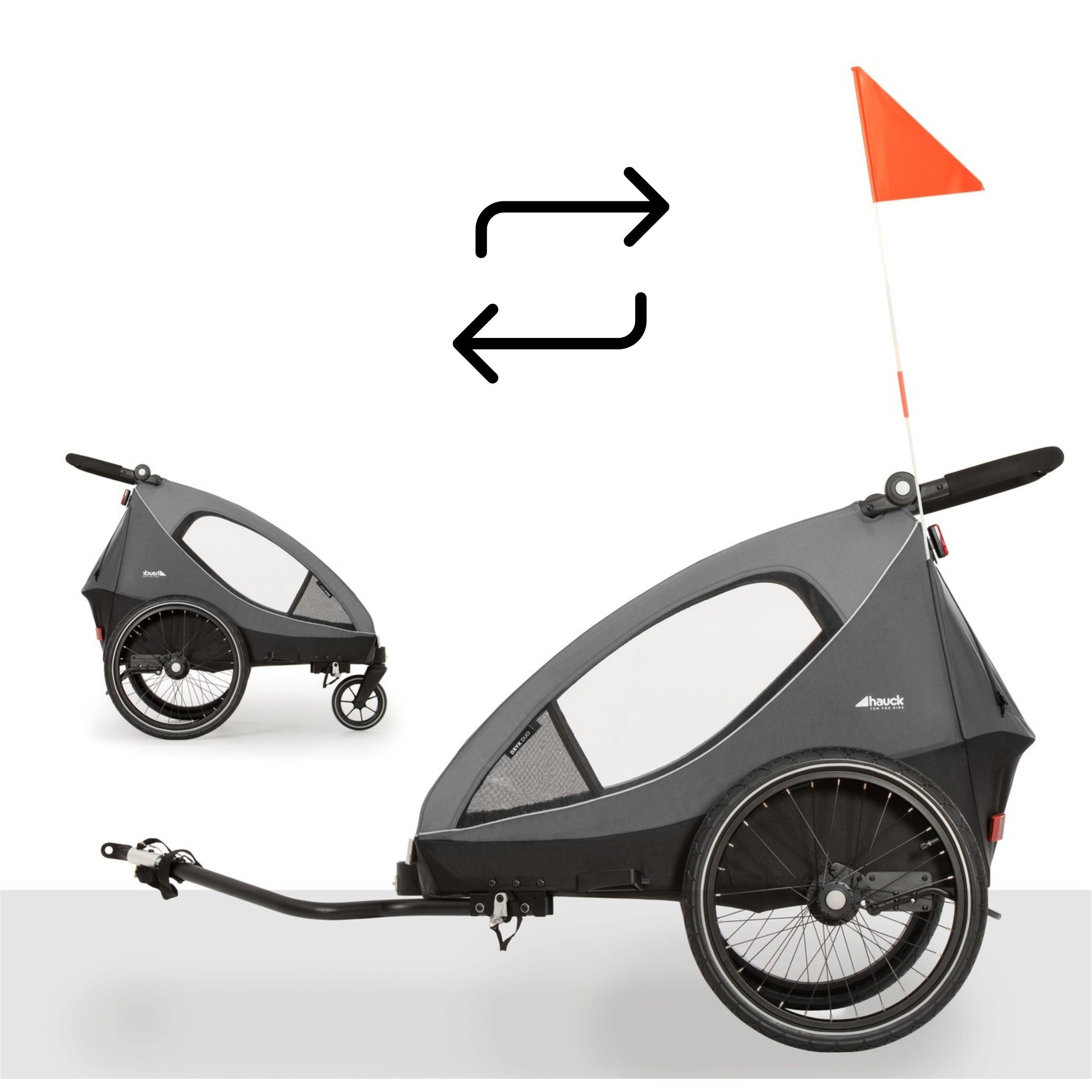 Hauck Dryk Duo - przyczepka rowerowa dwuosobowa | Grey.