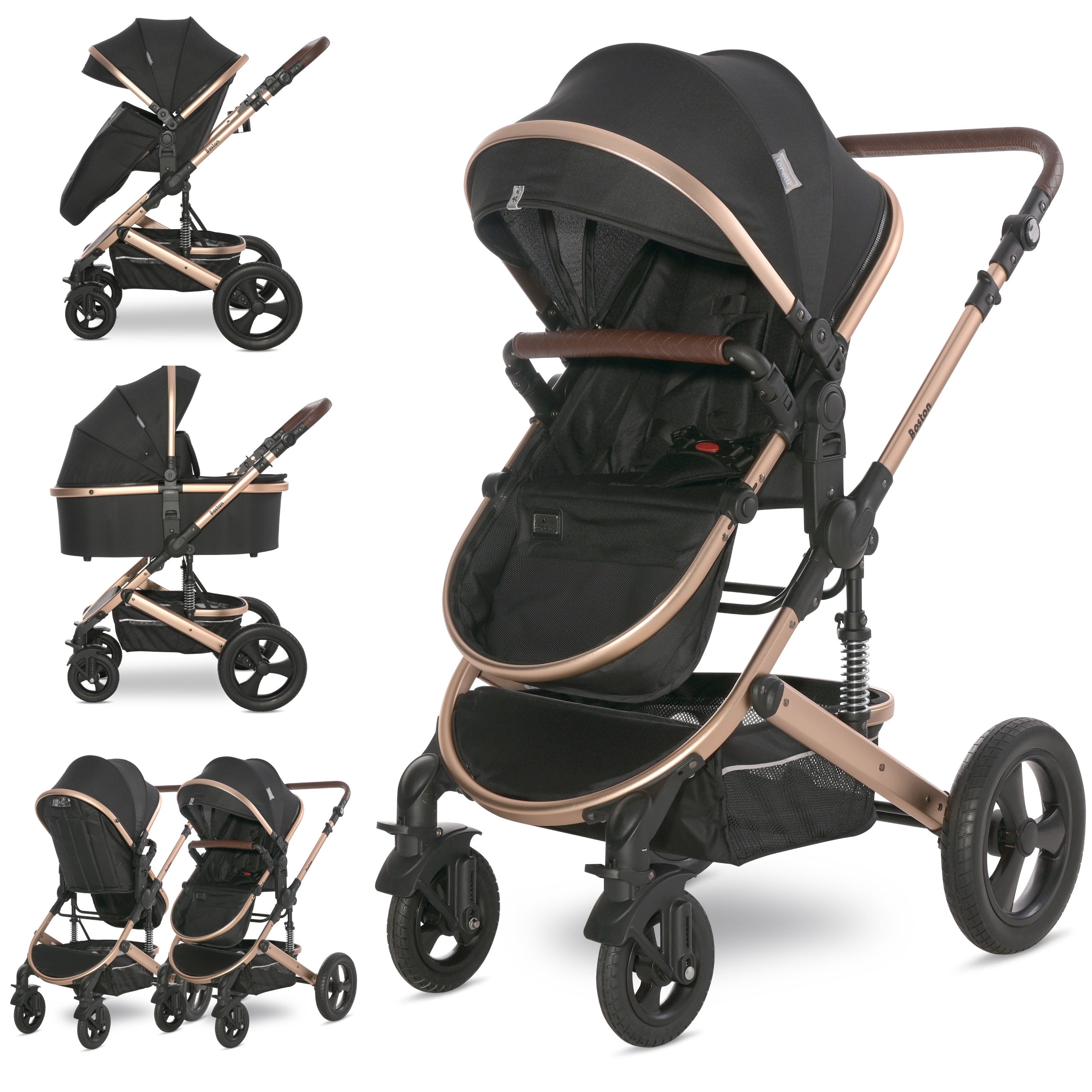 Lorelli Boston - wózek wielofunkcyjny 2w1 | Black + adaptery