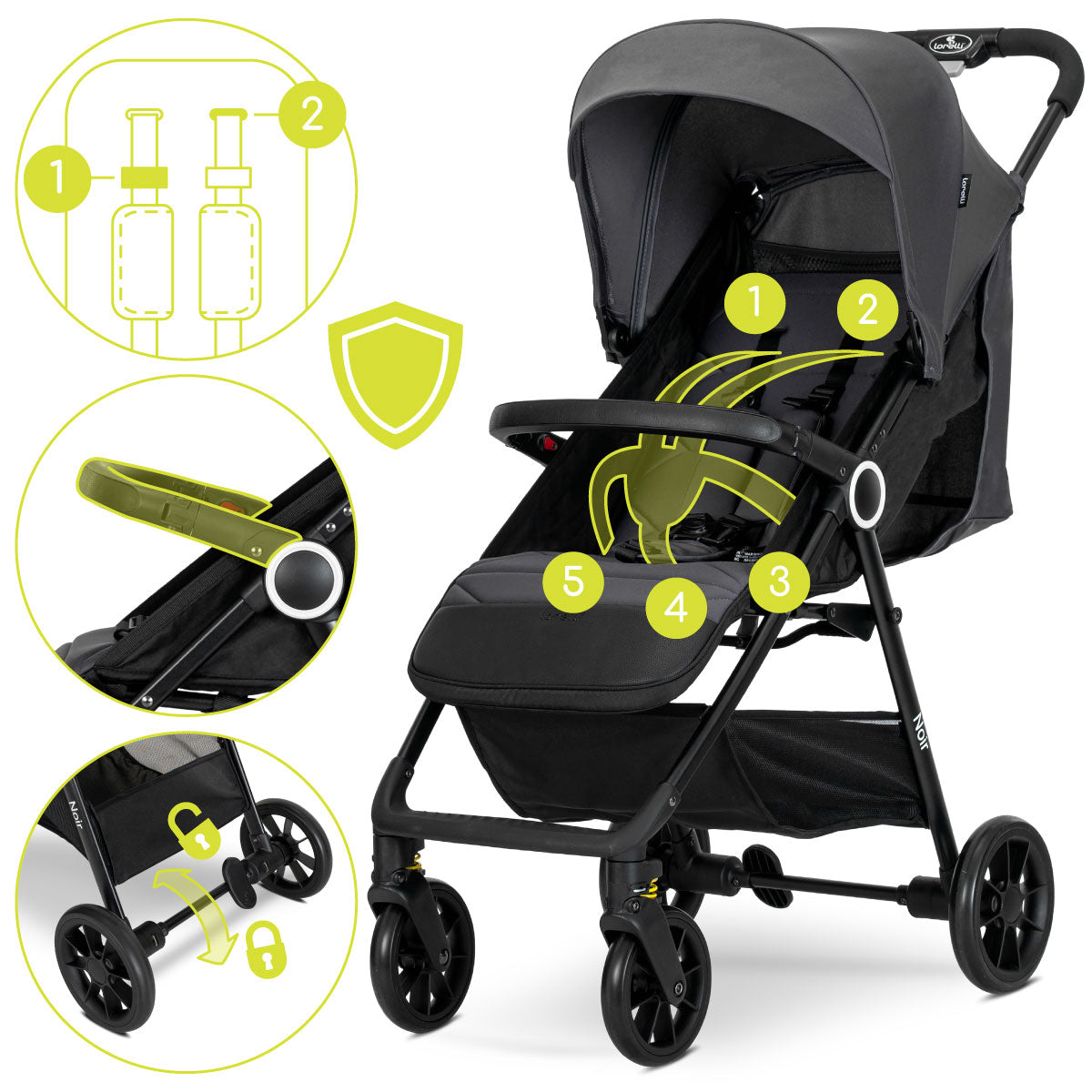 Lorelli Noir - wózek spacerowy do 22kg | Grey