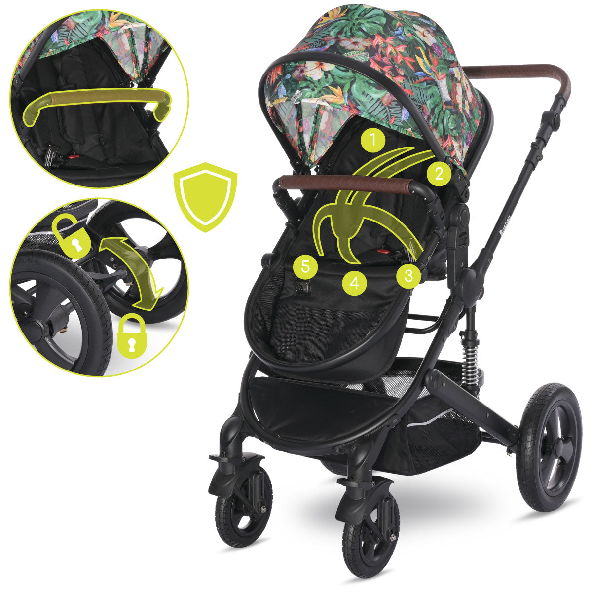 Lorelli Boston - wózek wielofunkcyjny 2w1 | Tropical Flower + adaptery