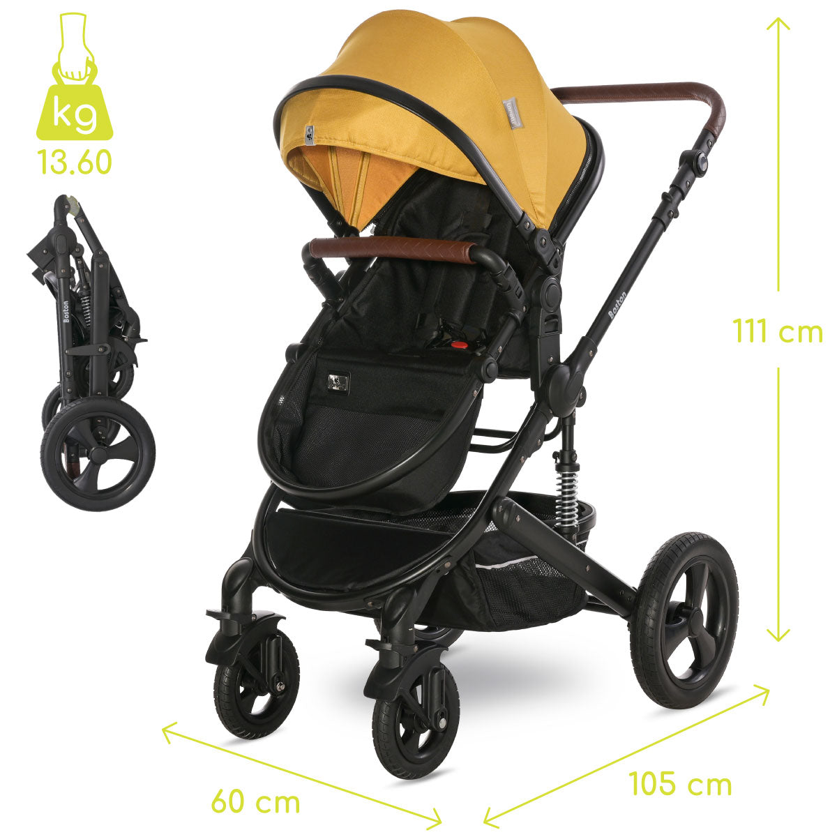 Lorelli Boston - wózek wielofunkcyjny 2w1 | Lemon Curry + adaptery