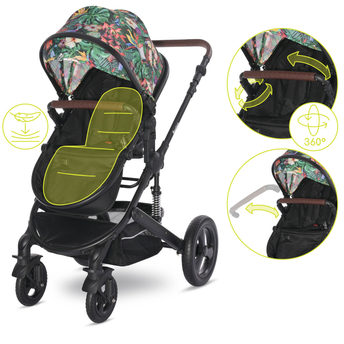 Lorelli Boston - wózek wielofunkcyjny 2w1 | Tropical Flower + adaptery