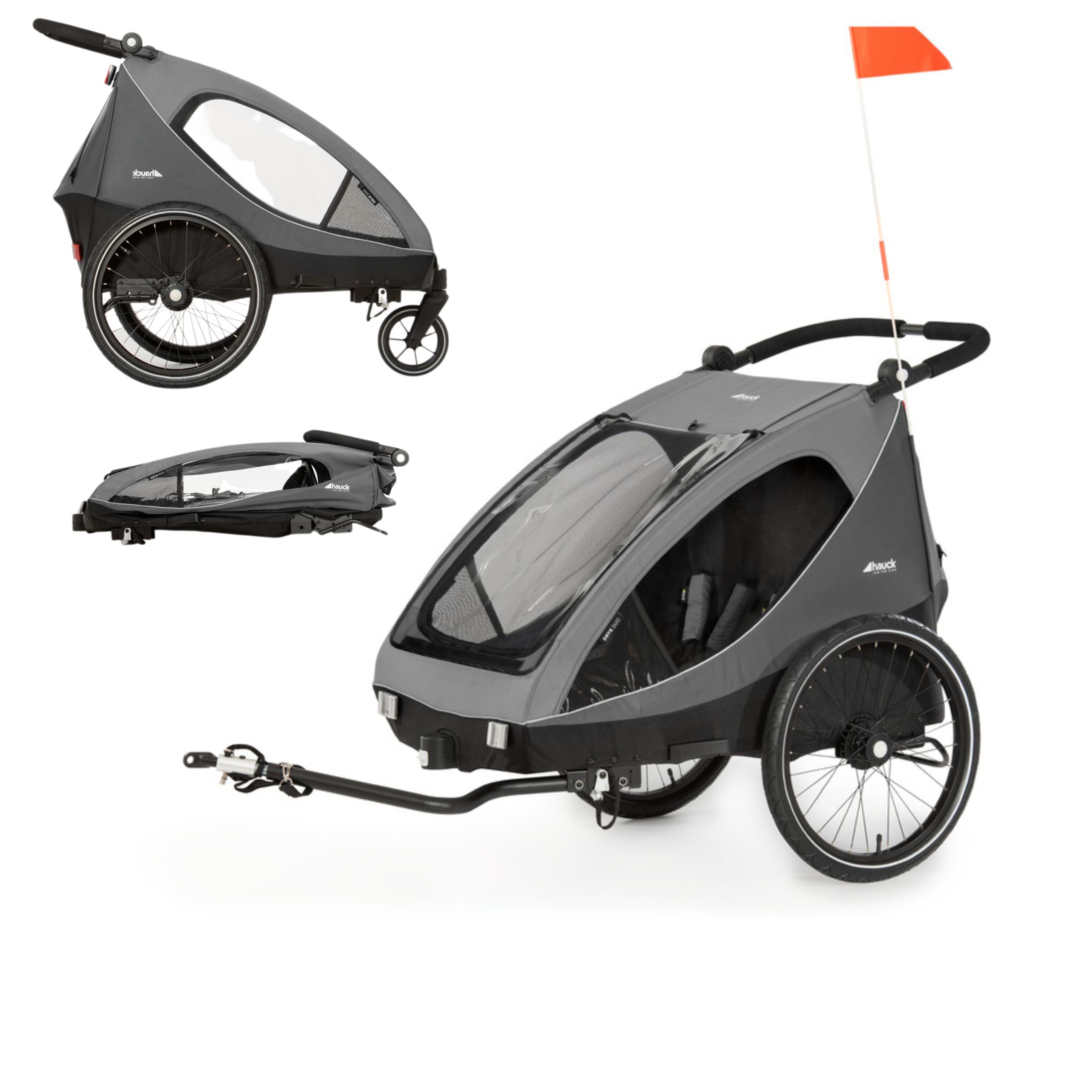 Hauck Dryk Duo - przyczepka rowerowa dwuosobowa | Grey.