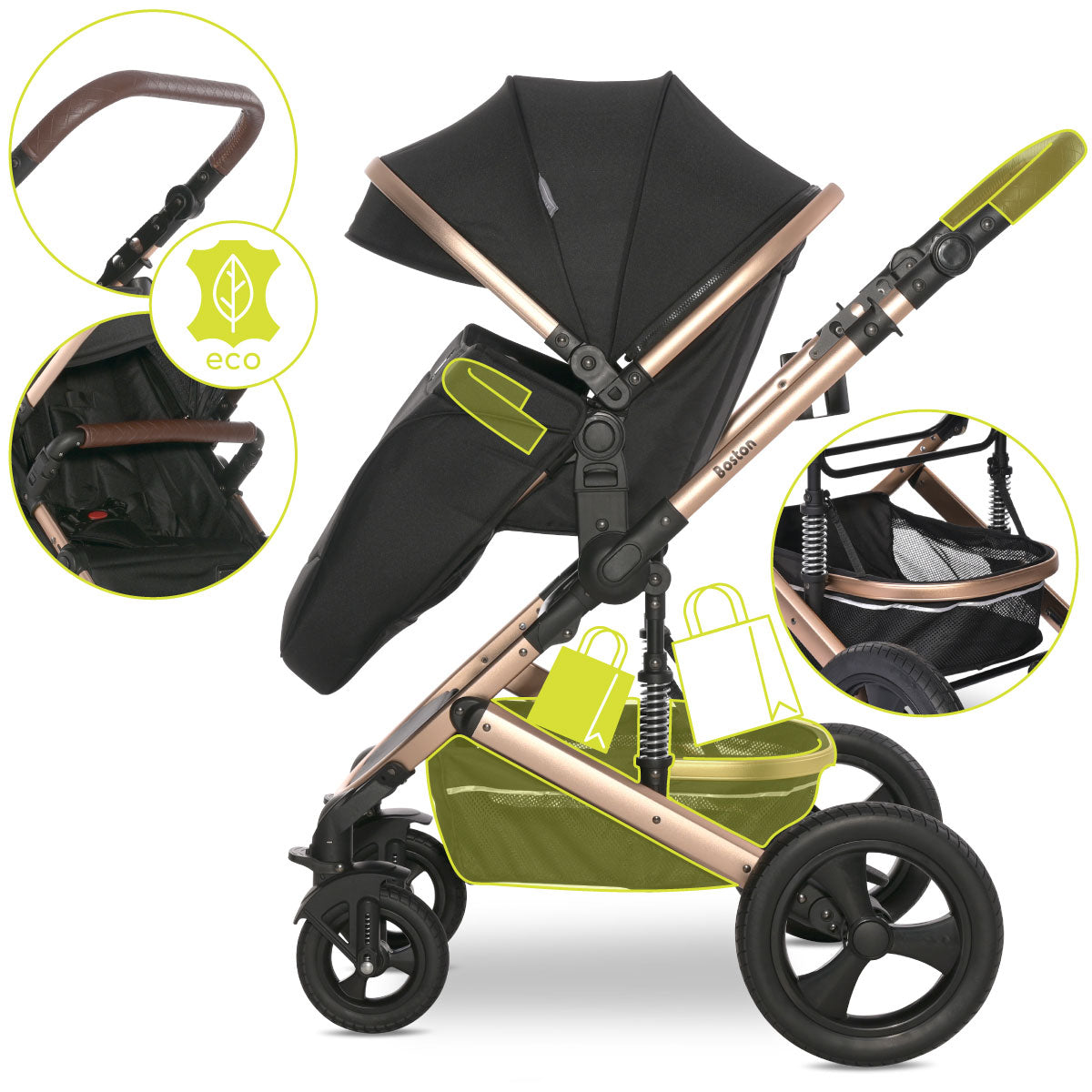 Lorelli Boston - wózek wielofunkcyjny 2w1 | Black + adaptery