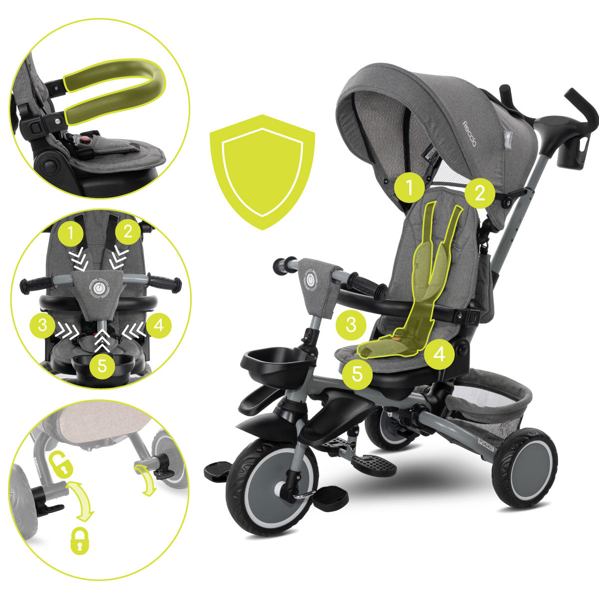 Lorelli Freccia - rowerek trójkołowy 5w1 pchacz składany z funkcją wolnego koła szary.