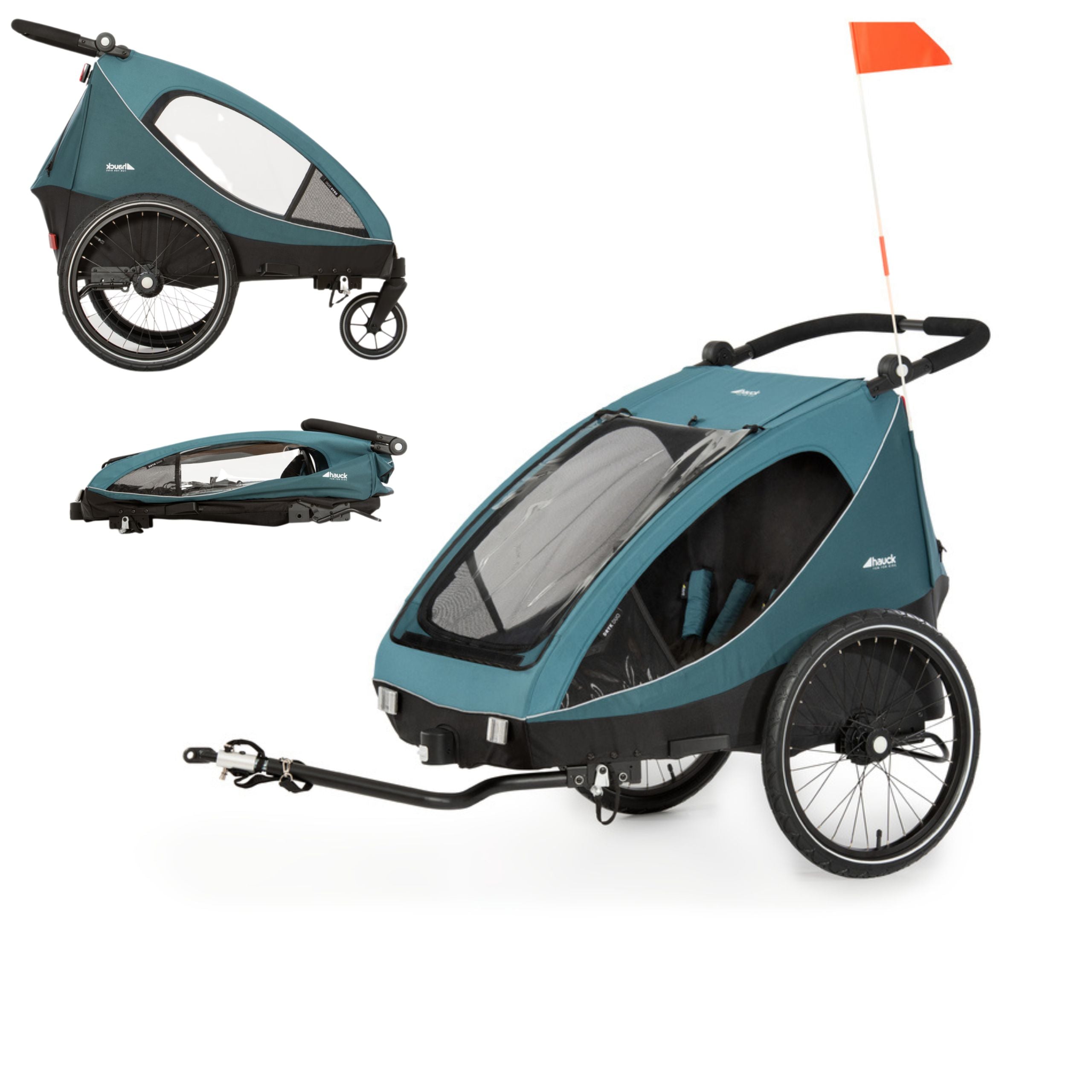 Hauck Dryk Duo - przyczepka rowerowa dwuosobowa | Ocean Green.