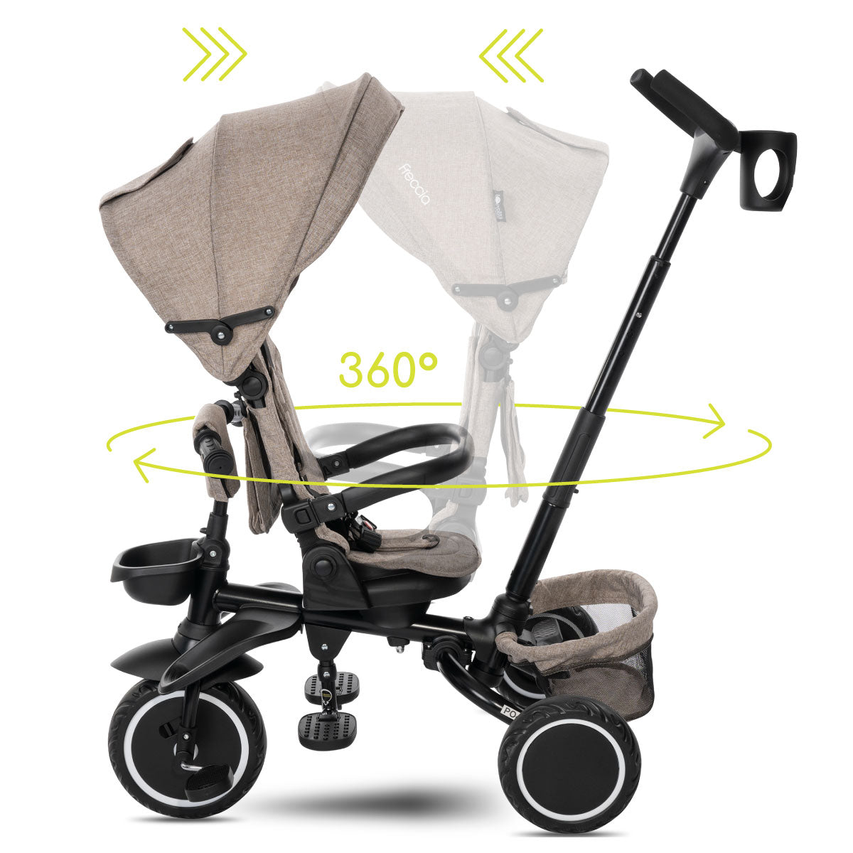 Lorelli Freccia - rowerek trójkołowy 5w1 pchacz składany z funkcją wolnego koła beżowy.