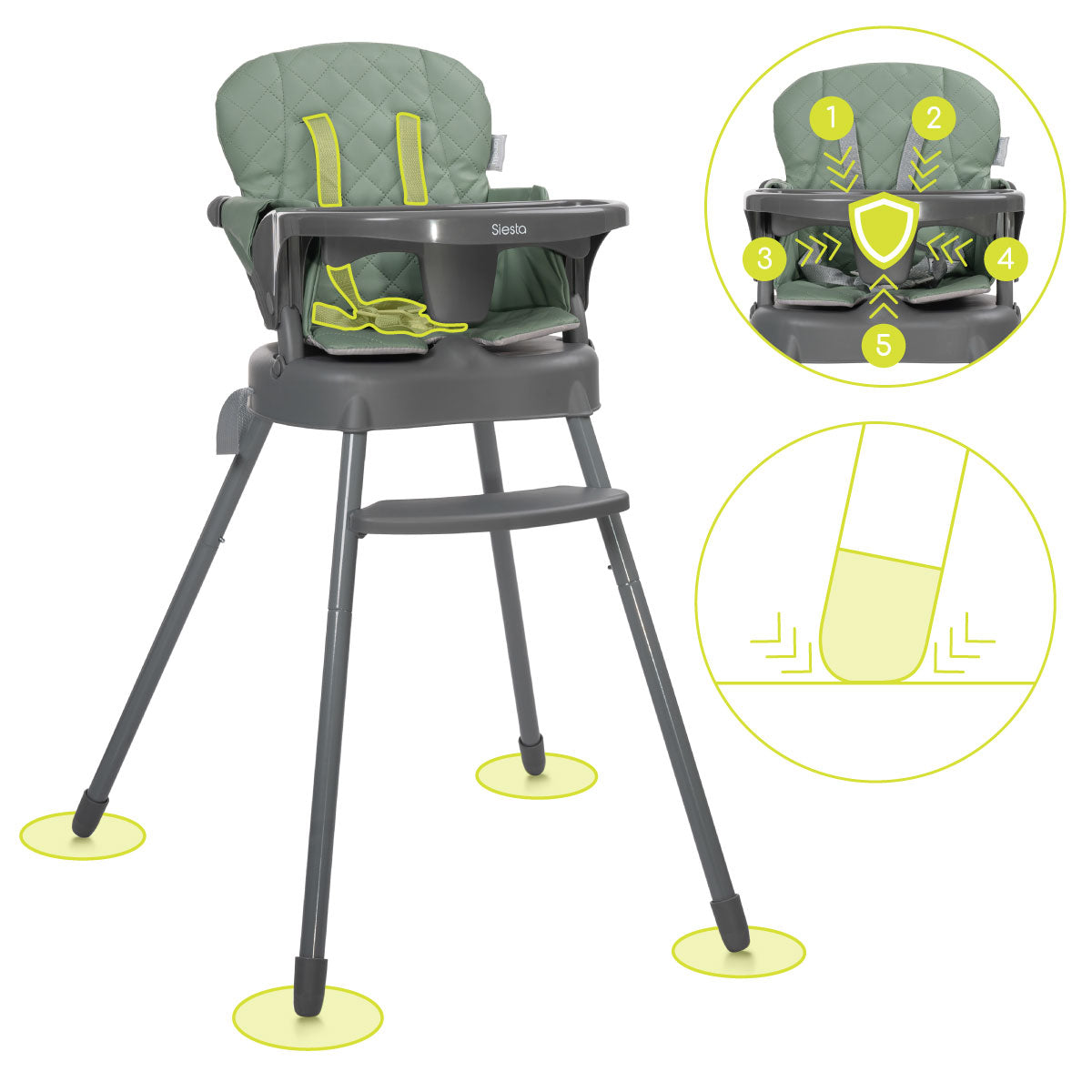 Lorelli Siesta - krzesełko do karmienia 3w1 | Green Leather.