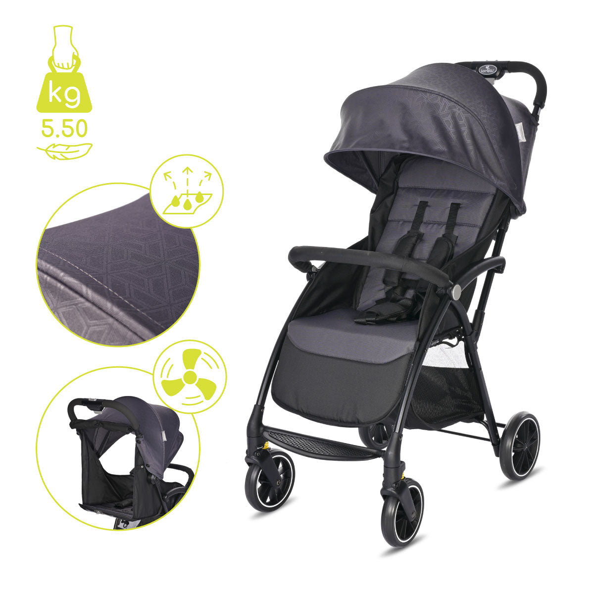 Lorelli Fresh - wózek spacerowy do 22kg | Black Grey