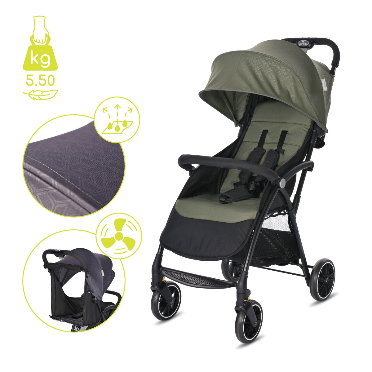 Lorelli Fresh - wózek spacerowy do 22kg | Black Green