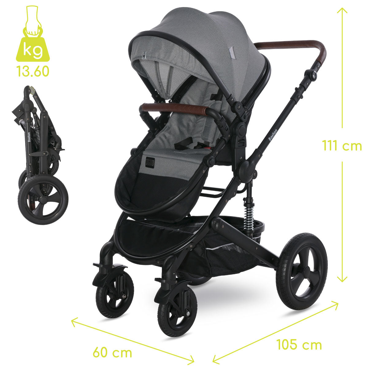 Lorelli Boston - wózek wielofunkcyjny 2w1 | Grey + adaptery