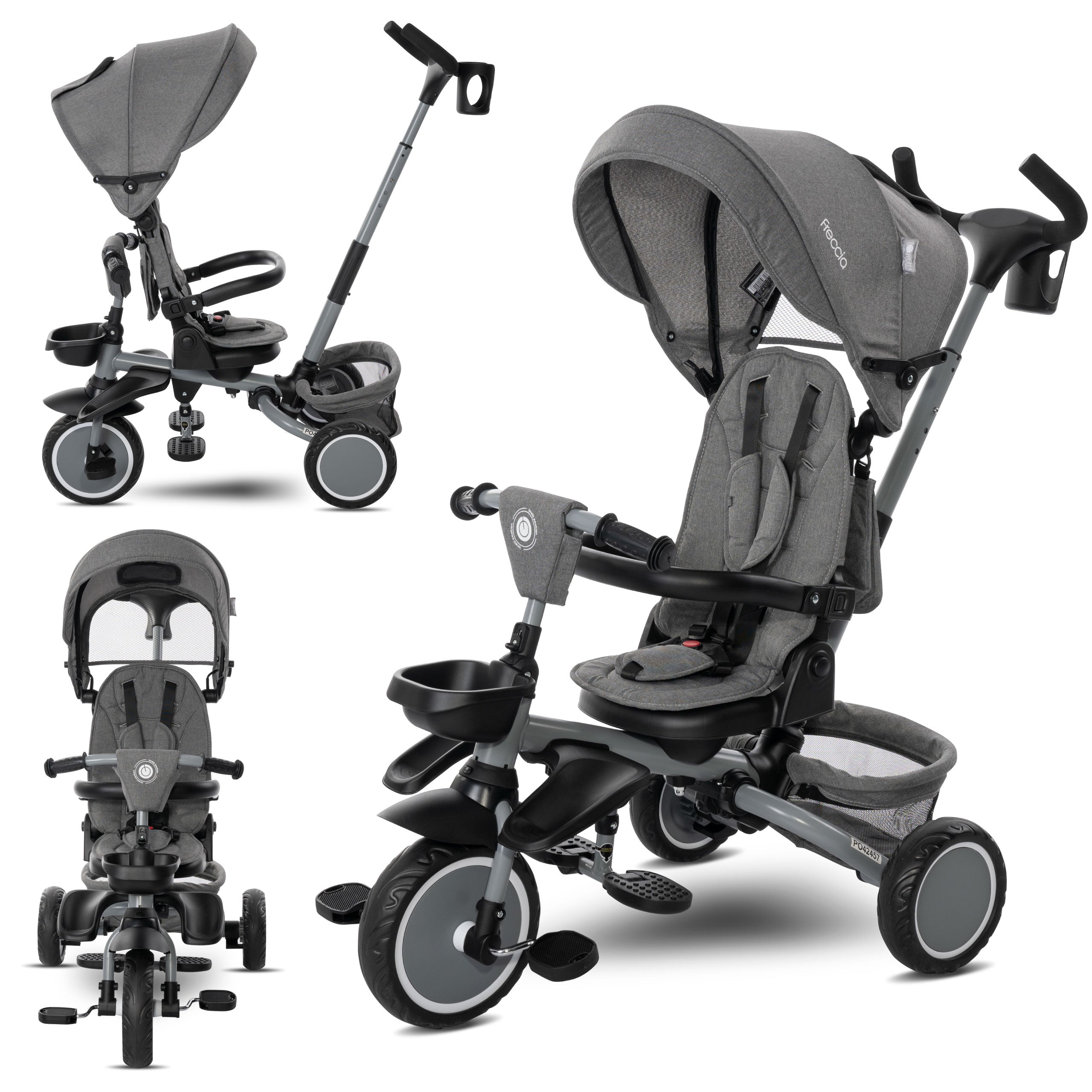 Lorelli Freccia - rowerek trójkołowy 5w1 pchacz składany z funkcją wolnego koła szary.